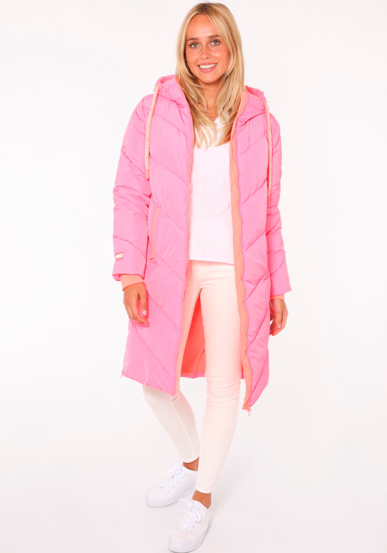 Zwillingsherz Steppjacke »"Good Vibes Only"« mit Kapuze mit Kapuze, Backprint und bedrucktem Zugband