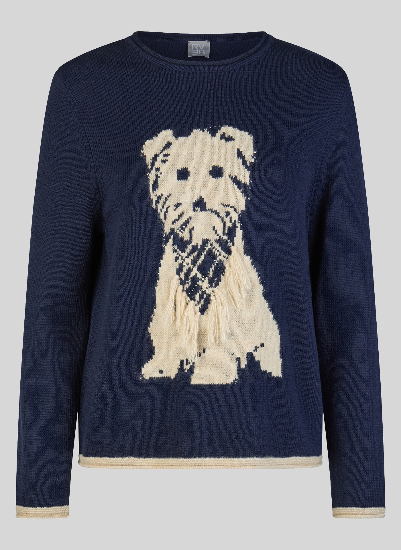 Rabe Pull en tricot avec motif chien et franges