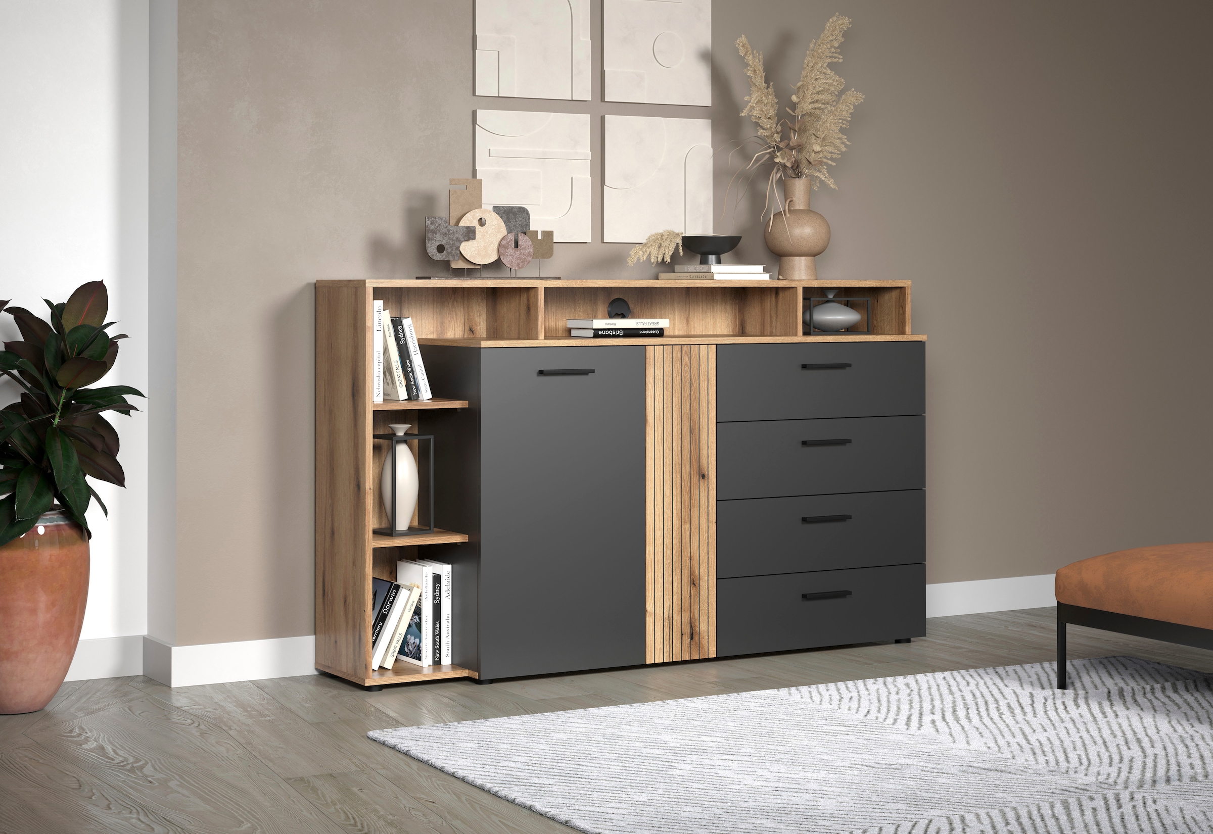 INOSIGN Table basse »Estepona« 1 cuis tlg. TV Kommode mit 2 Türen & 4 Schubladen Vollauszug (B/T/H) 168/38/101 cm