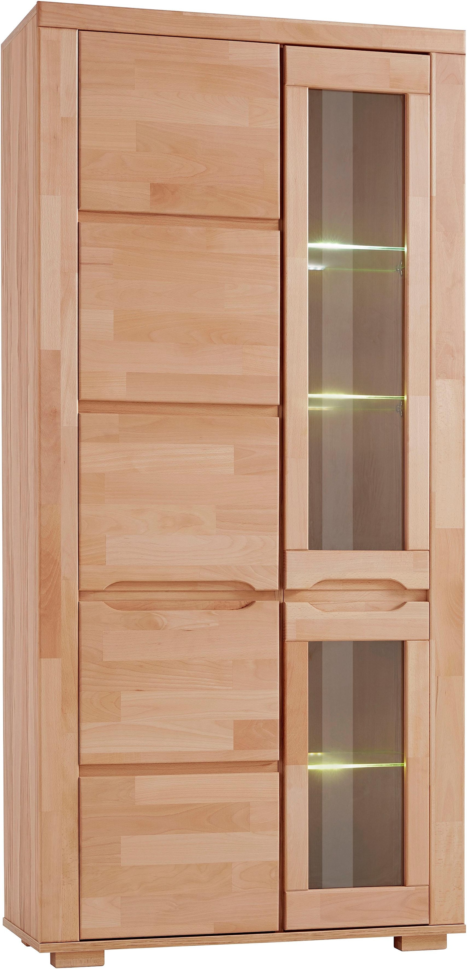 GOODproduct Vitrine »DENIS70, Wohnzimmer, viel Stauraum, verstellbaren Einlegeböden, geölt« B/T/H:90/40/190cm, Front Kernbuche massivholz,10 Fächer, Grifflos
