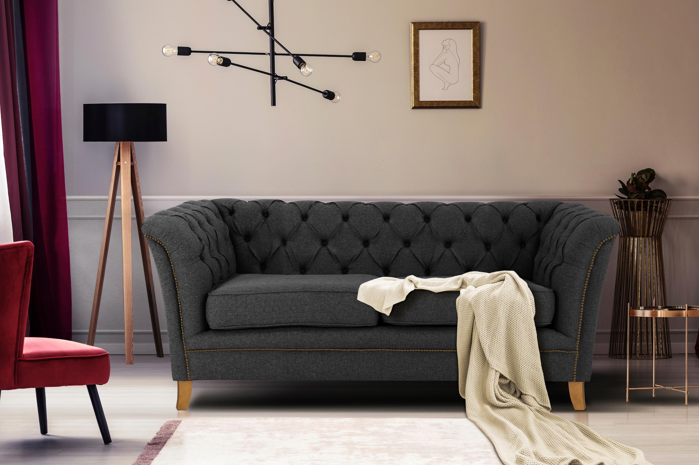 Home affaire 2-Sitzer »Newport« mit Knopfheftung im Rücken, Keder und feinen Armlehnen