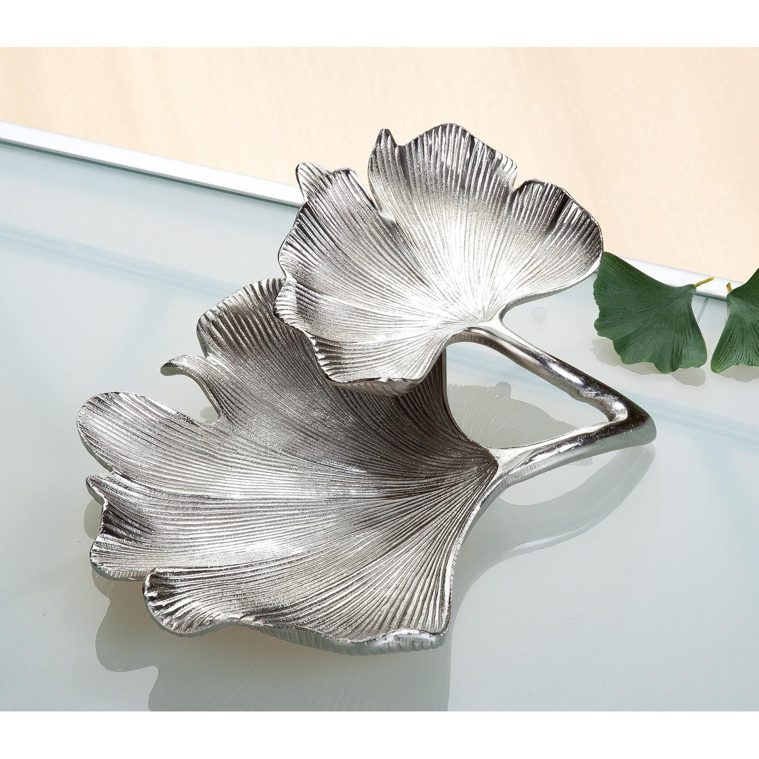 GILDE Coupe décorative »Schale Ginkgo Blatt, silber« couleur argentée