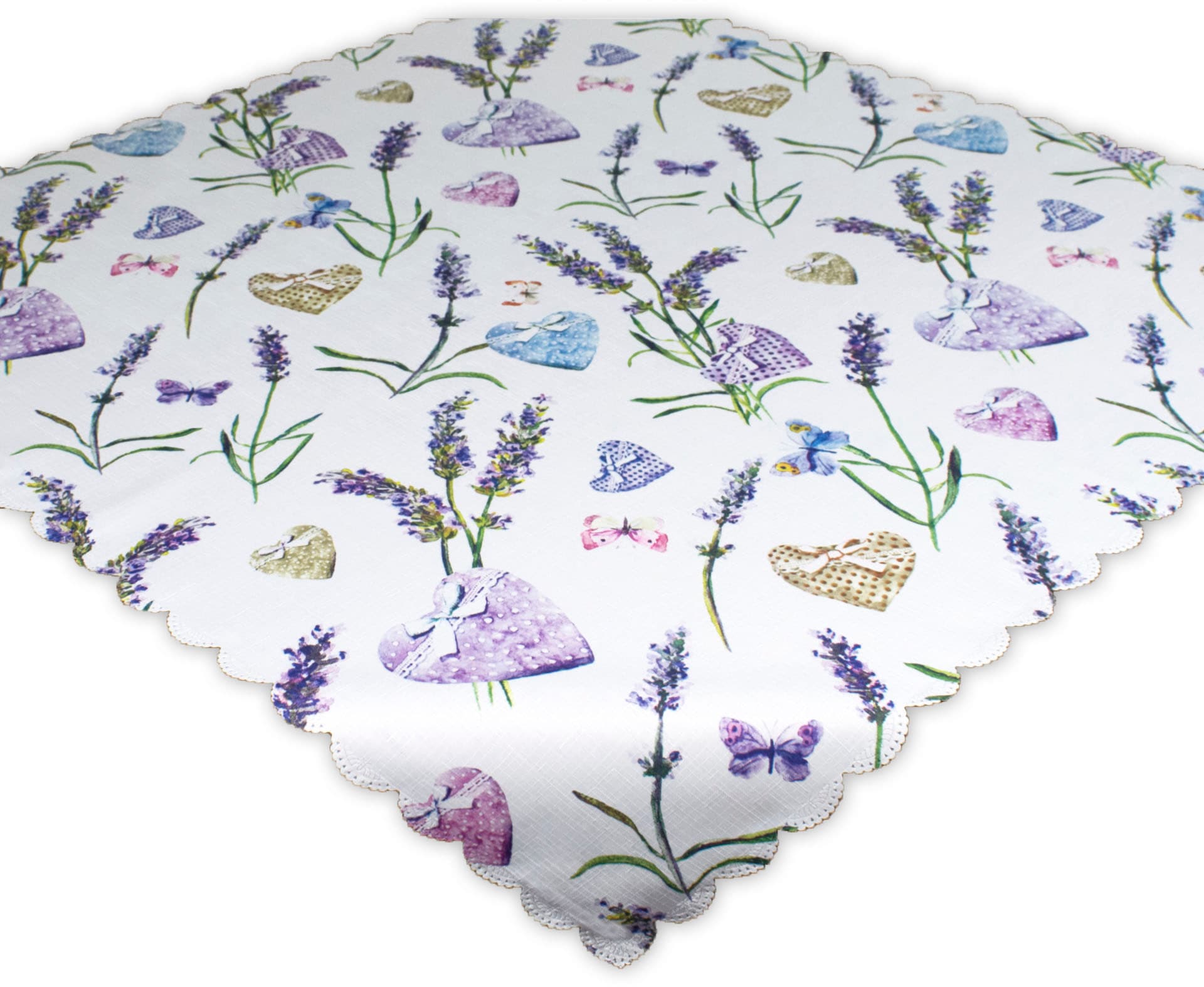 Delindo Lifestyle Mitteldecke »LAVENDEL + HERZ« Strukturgewebe, bedruckt