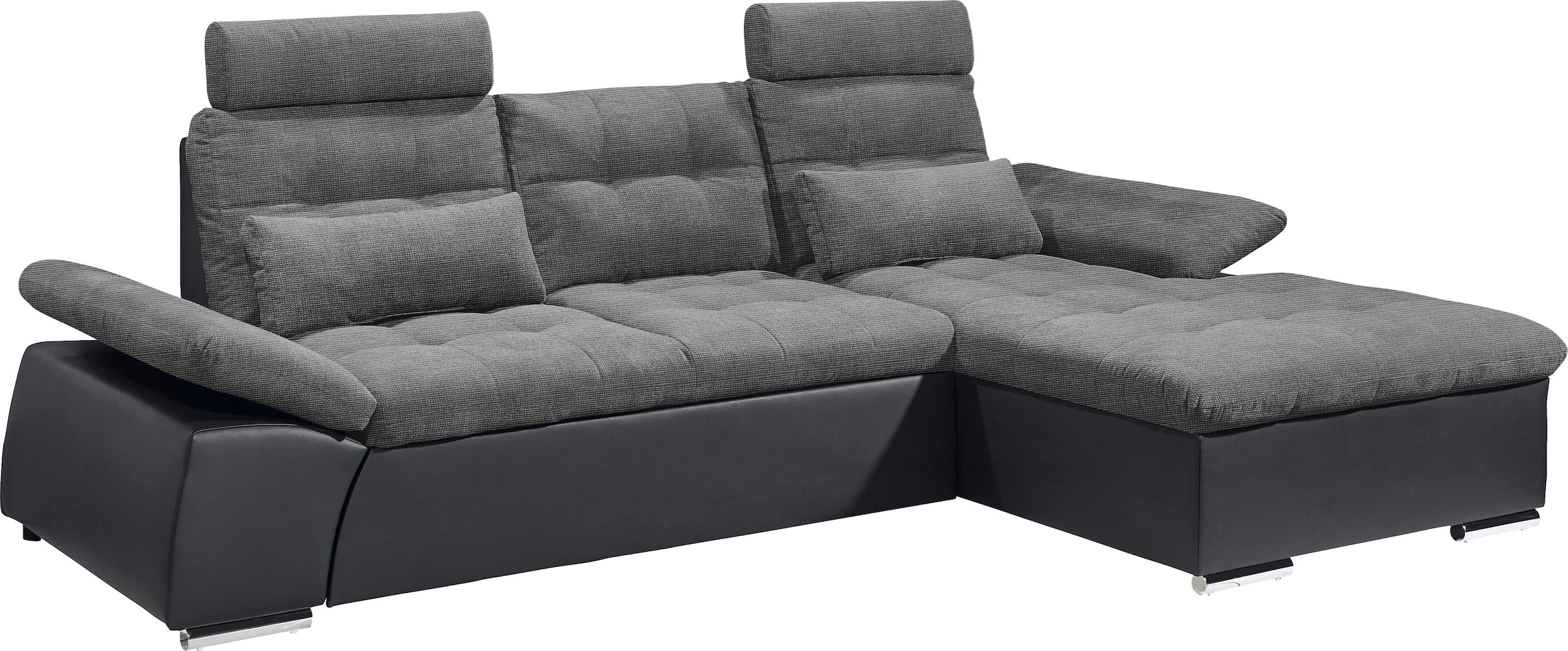 ED EXCITING DESIGN Canapé d'angle »Jakarta L-Form« mit Bettfunktion, Armteilverstellung, Kopfstützen & 2 Nierenkissen