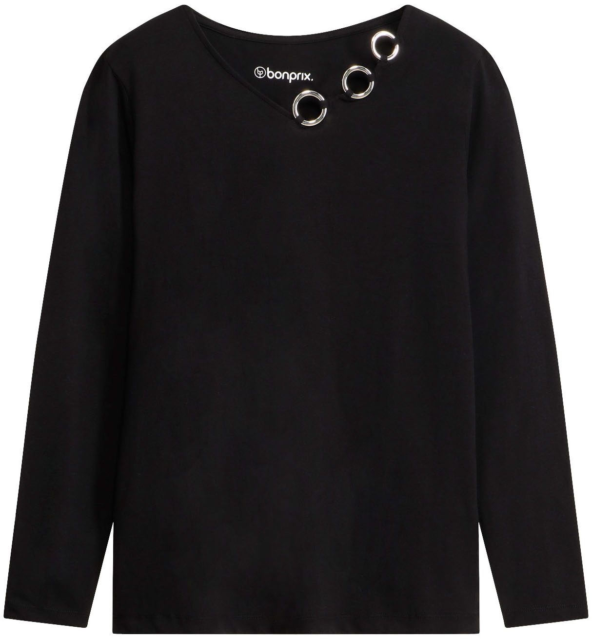 bonprix T-shirt à manches longues coupe confortable, manches longues, super détails œillets
