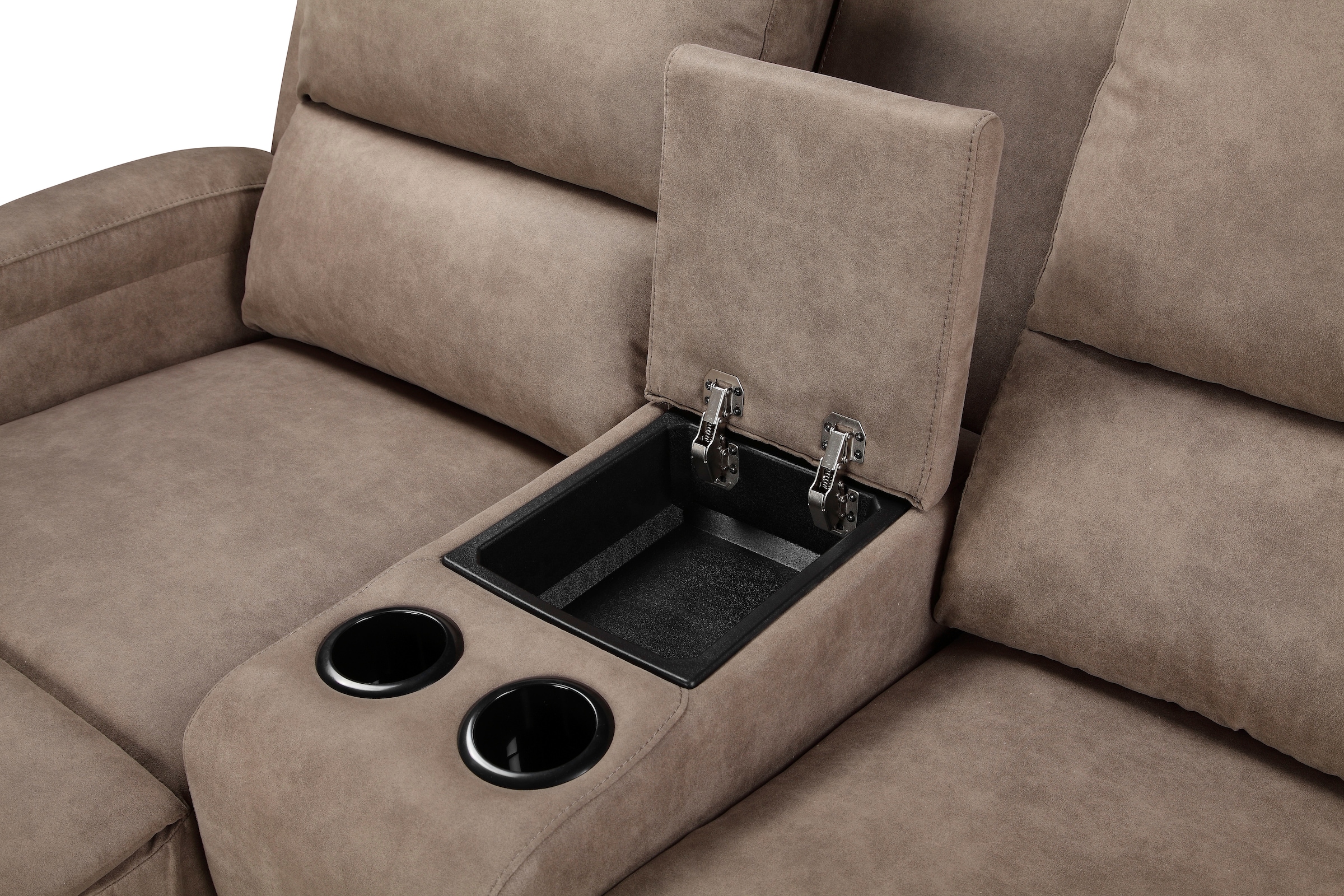 GOODproduct Canapé d'angle »NAPORI Microfaser, Multimediasofa, 3er Kinosessel XXL, L-Form« canapé cinéma avec fonction relaxation, porte-boissons, compartiment de rangement et coffre