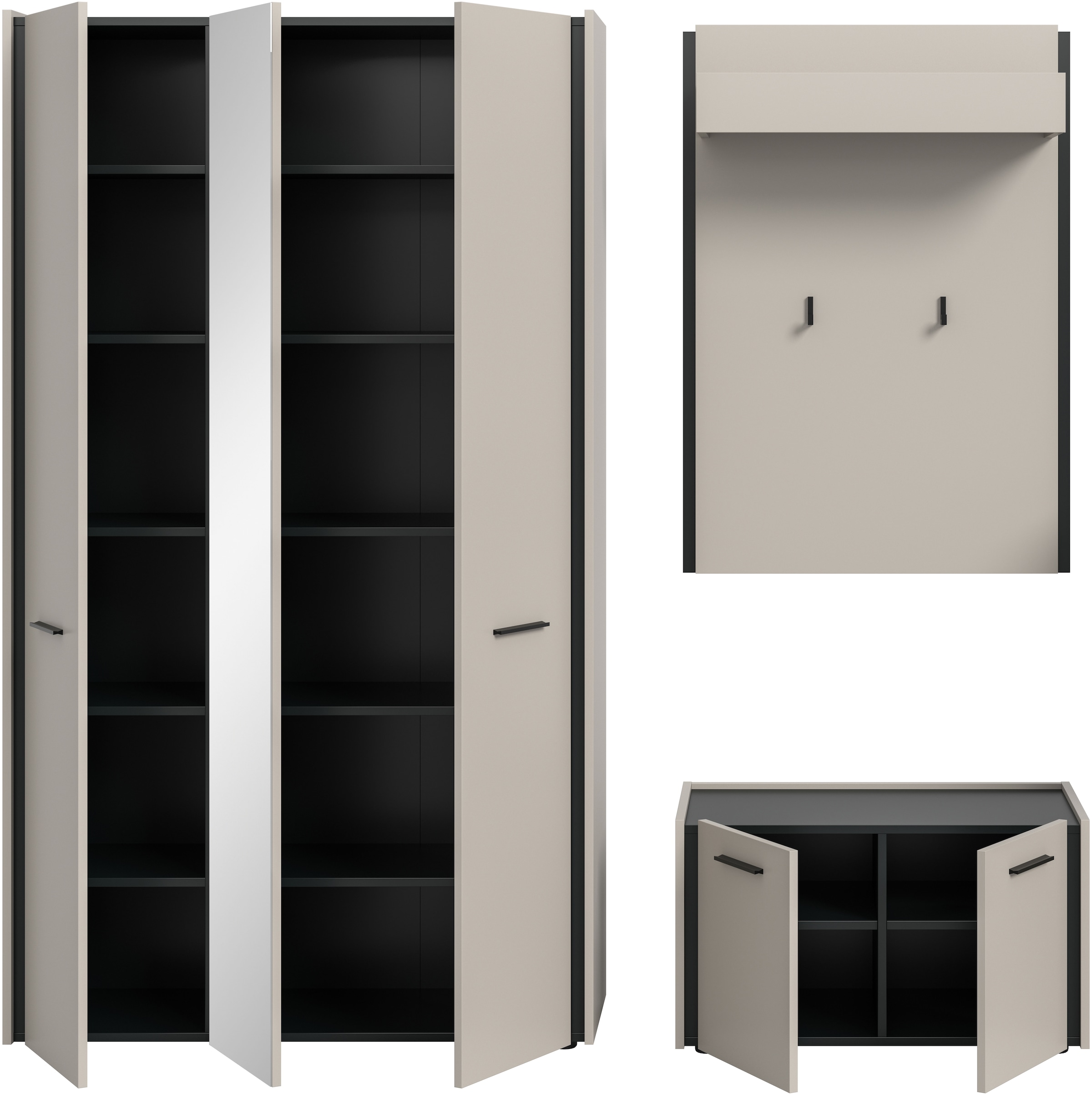 Home affaire Garderoben-Set »RAK, 3-teilige Garderoben-Kombination, Breite ca.197 cm« Garderobenschrank, Sitzbank, Garderobenpaneel, 3 Stk. tlg.