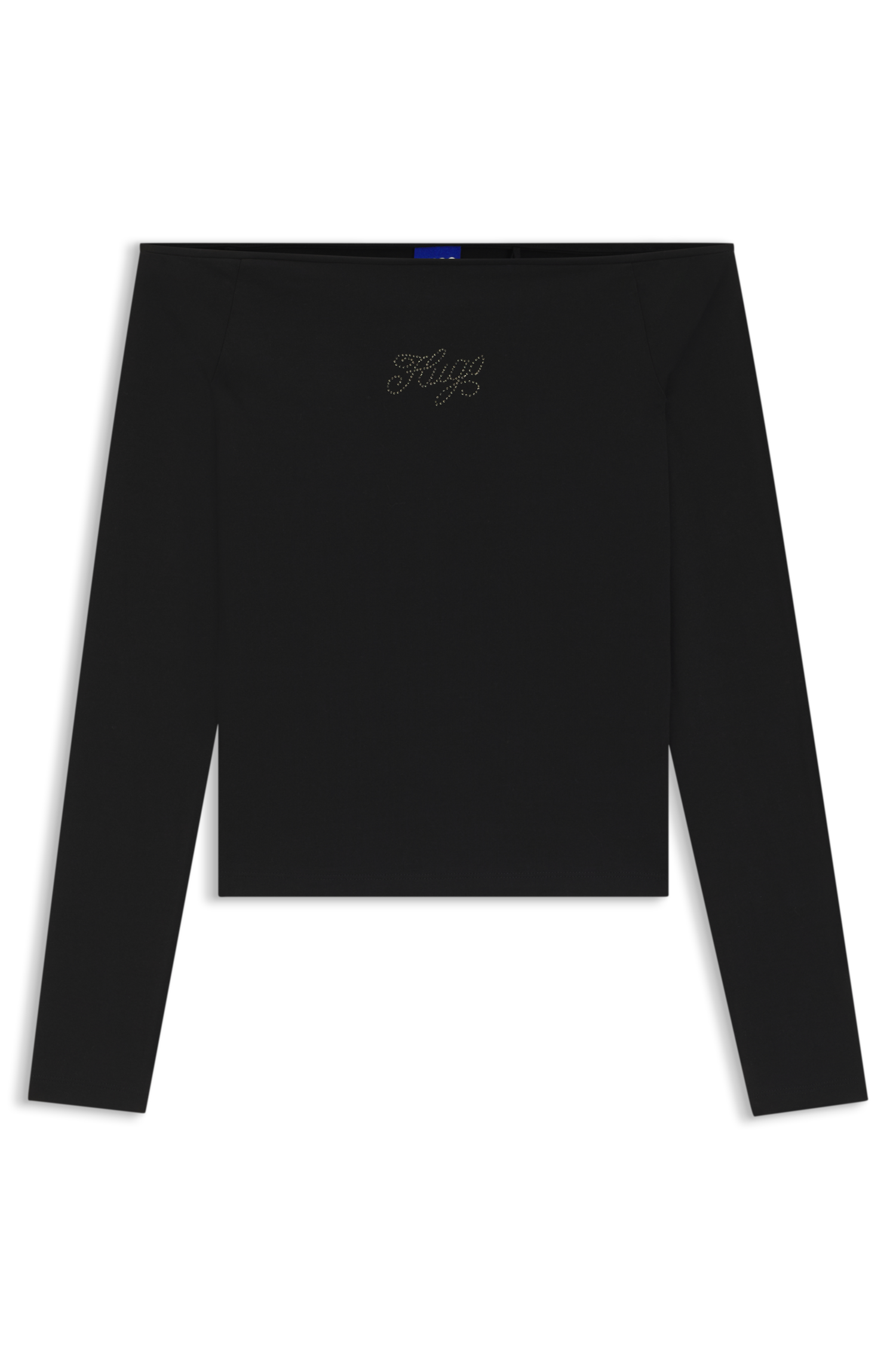 HUGO Blue Langarmshirt »Dolder« schulterfrei, mit Strasssteinbesatz vorn