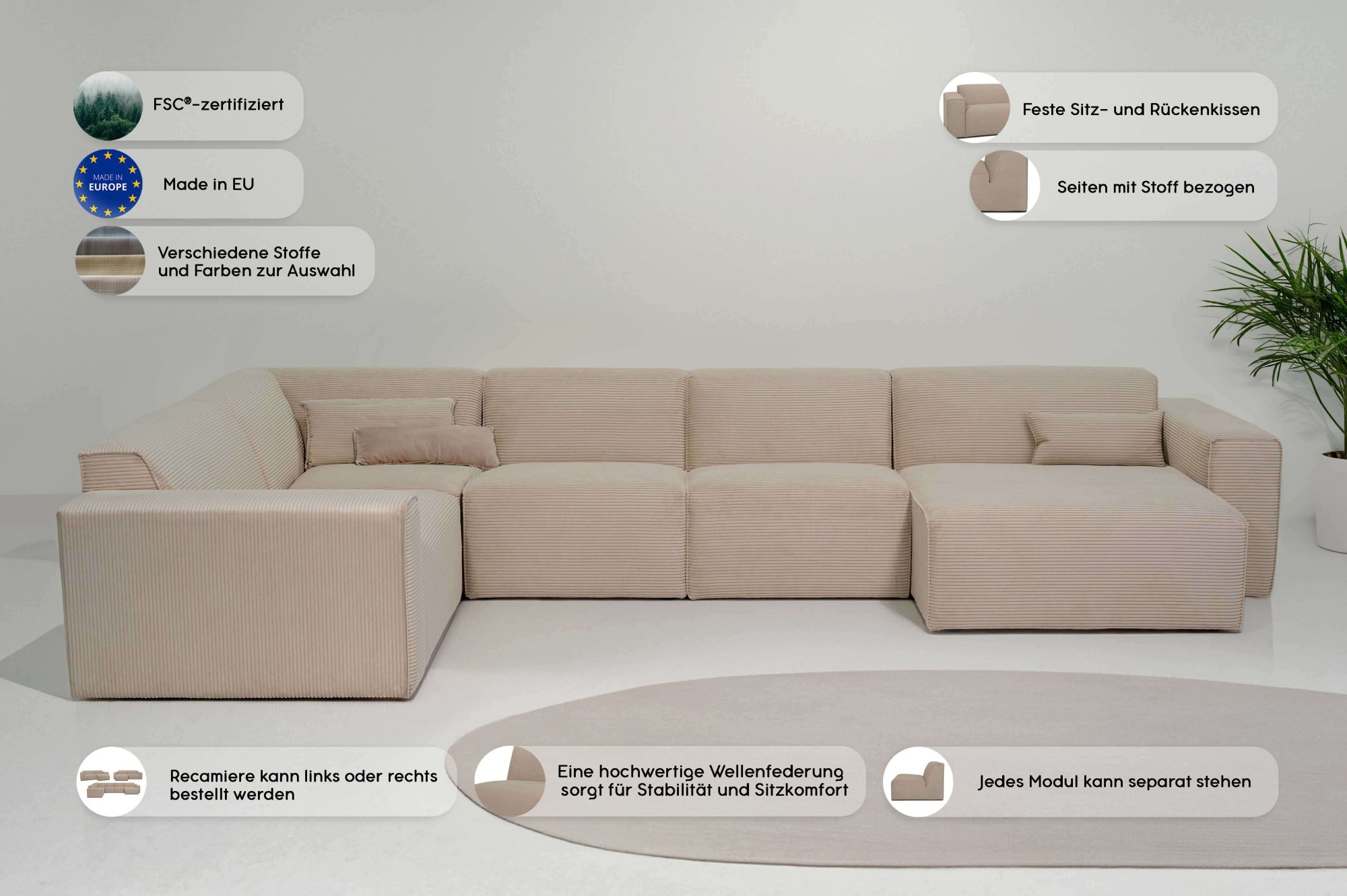 GOODproduct Wohnlandschaft »Clayton Breite 371 cm, U-Form« in einem trendigen Cord-Bezug, verschiedene Kombinationen verfügbar