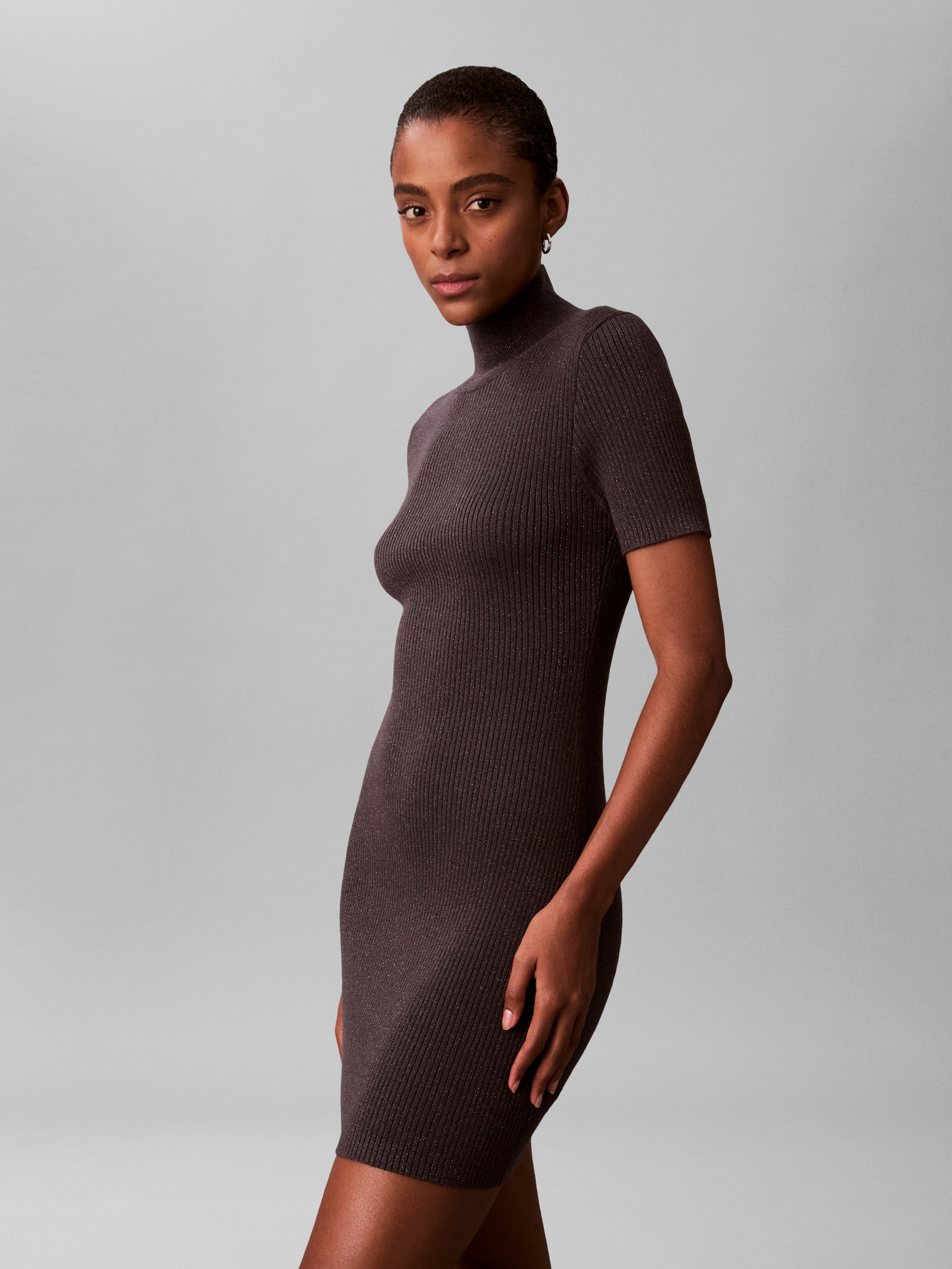 Calvin Klein Jeans Mini-robe Sans poche Figurbetonte Passform mit Stehkragen