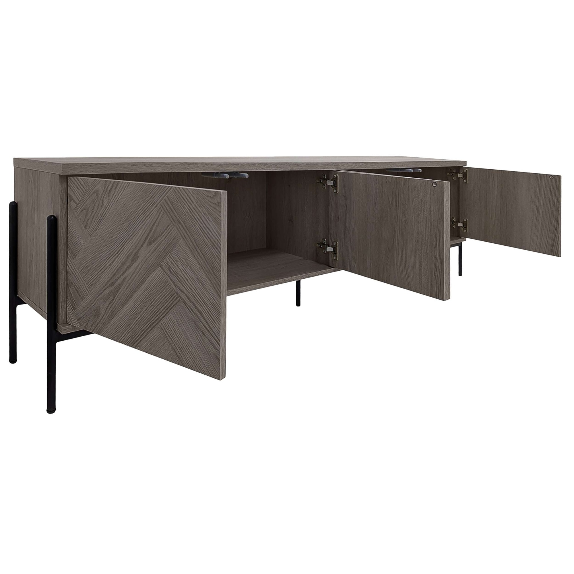 Leonique Lowboard »Eadwine« TV-Kommode, Push-to-open, Türen mit Fischgräten Muster, Breite 175 cm