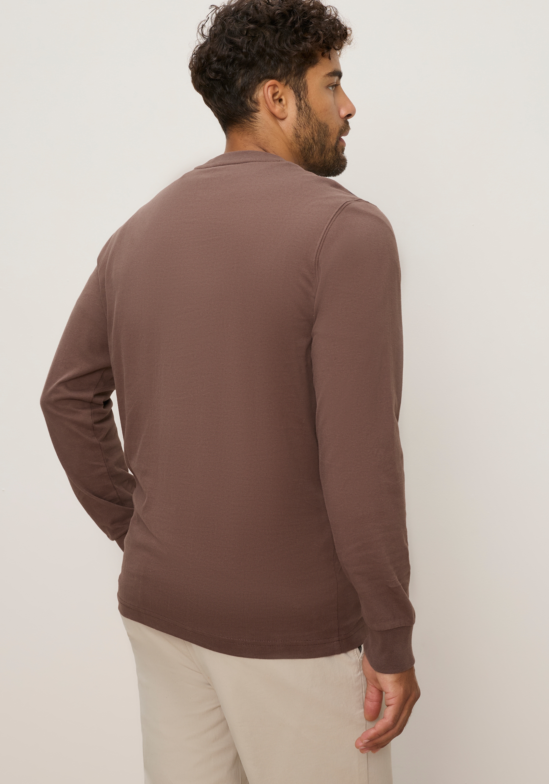 Man's World Shirt à col rond coupe étroite, manches longues, uni, avec impression et broderie