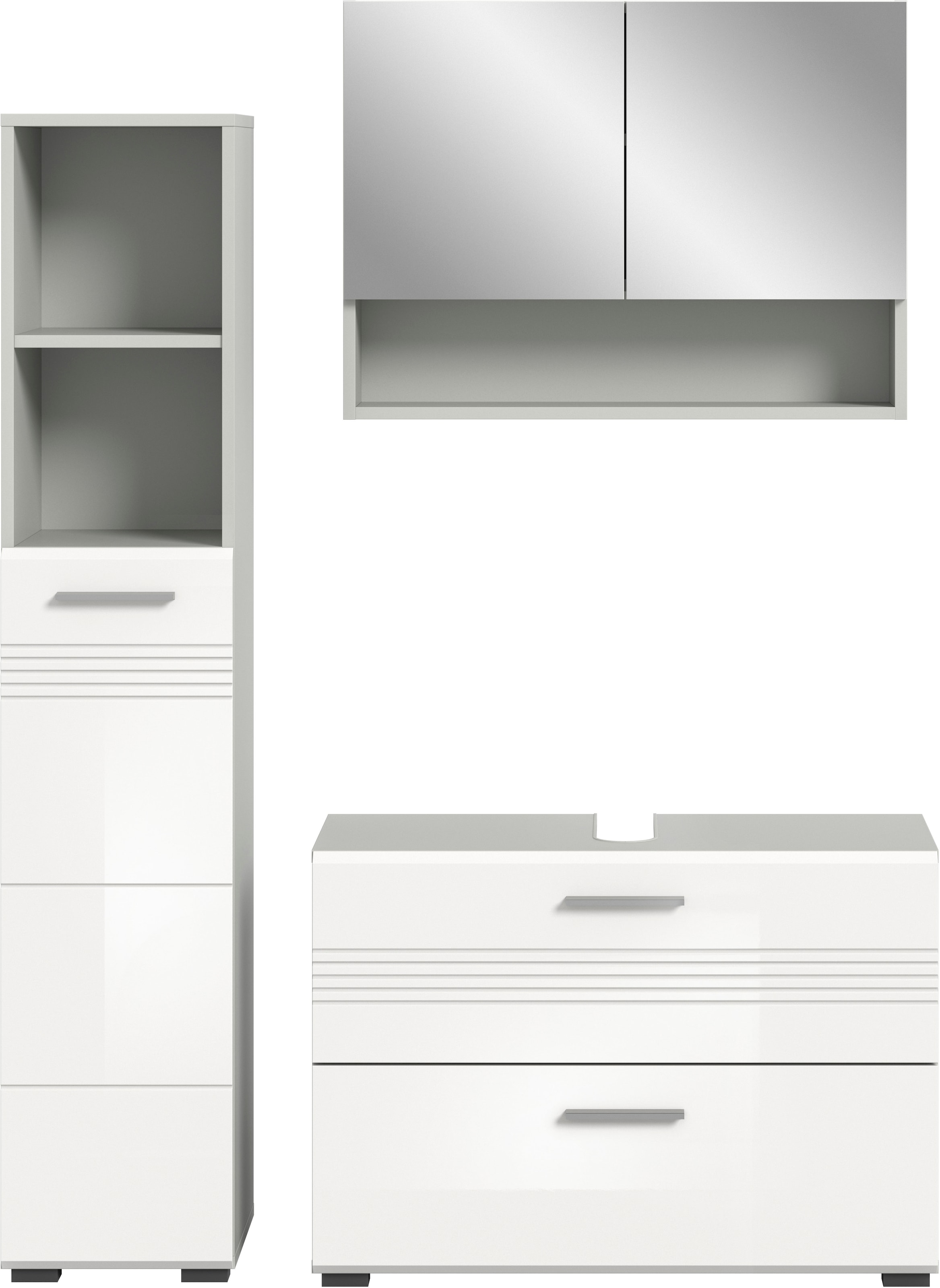 welltime Badmöbel-Set »Calicio, bestehend aus:Waschbeckenunterschrank,Hoch-und Spiegelschrank« 3 Stk. tlg.