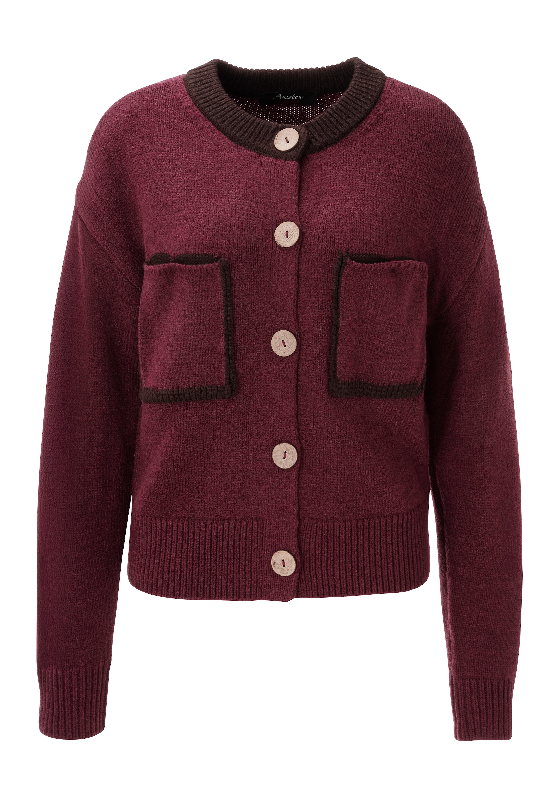 Aniston CASUAL Strickjacke mit dekorativen Knöpfen in Holzoptik zu schliessen - NEUE KOLLEKTION