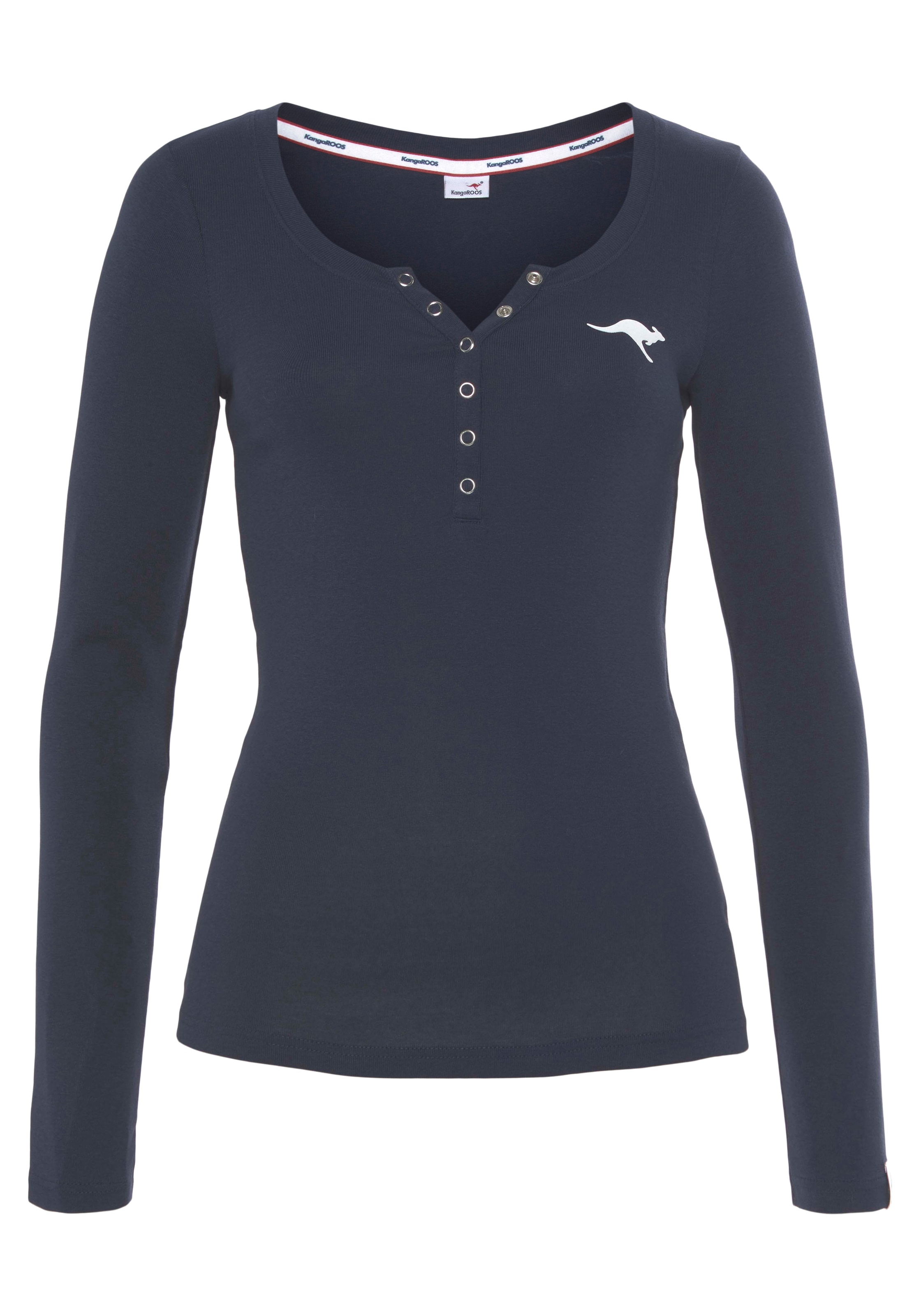 KangaROOS T-shirt à manches longues coupe ajustée, longueur hanches, en tissu côtelé