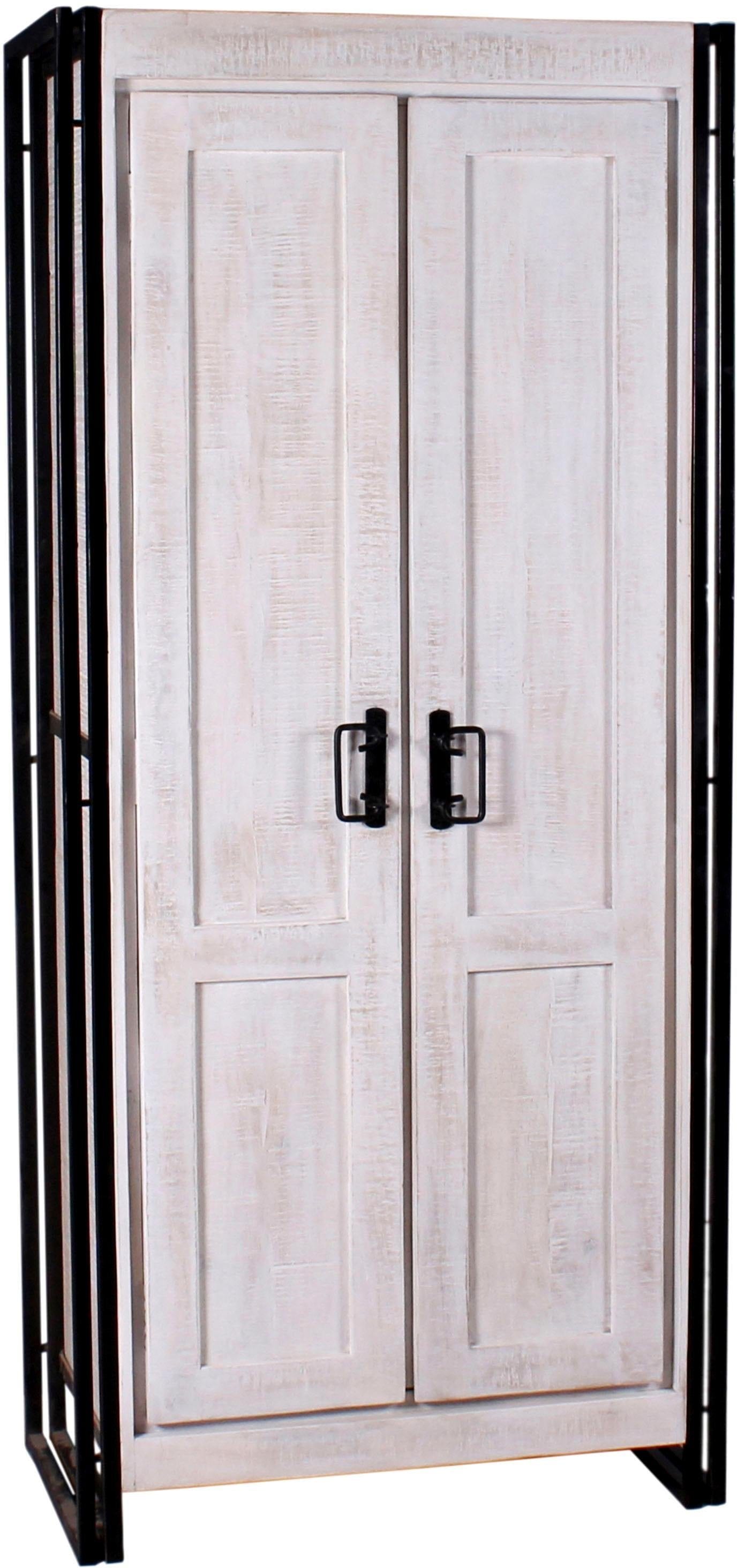 SIT Armoire vestiaire »CANE Mangoholz White Wash mit Altmetall-Akzenten« Look vintage avec effet blanchissant, métal ancien et traces d'usure