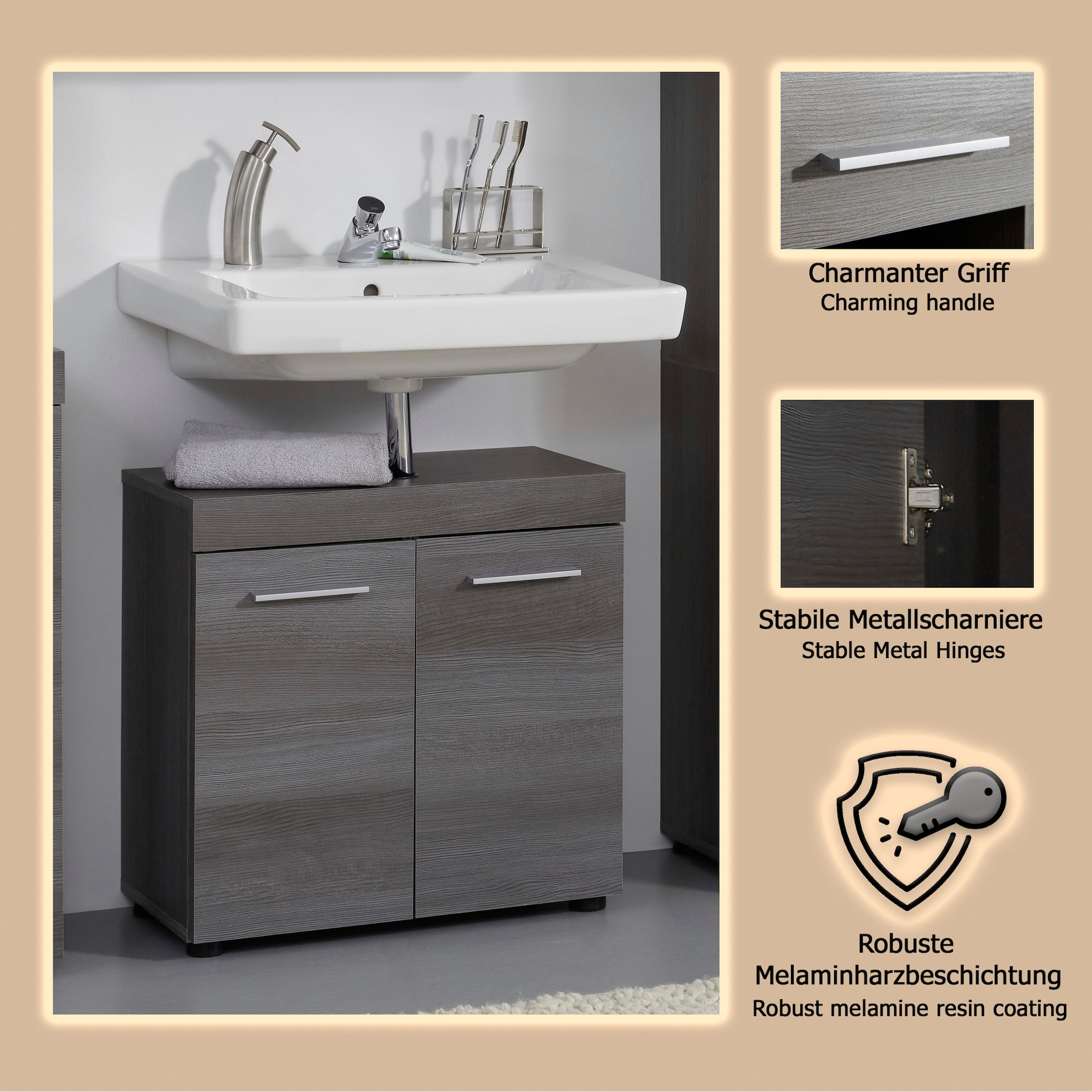 welltime Waschbeckenunterschrank »Royan« Waschbeckenunterschrank mit 2 Türen - (B/T/H) 58/31/57 cm