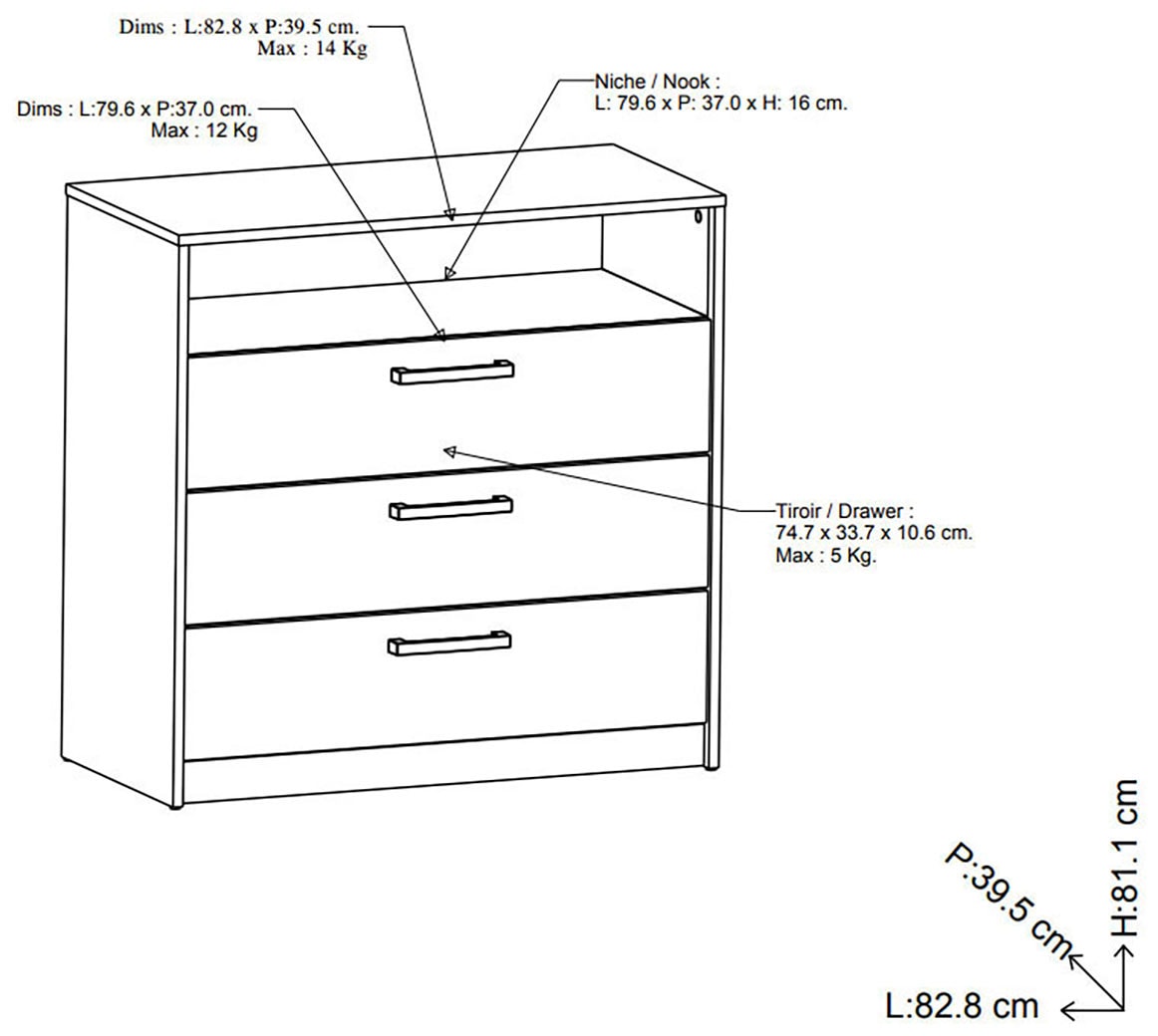 Demeyere GROUP Commode combinée »Watson« commode à roulettes 3 tiroirs 1 niche