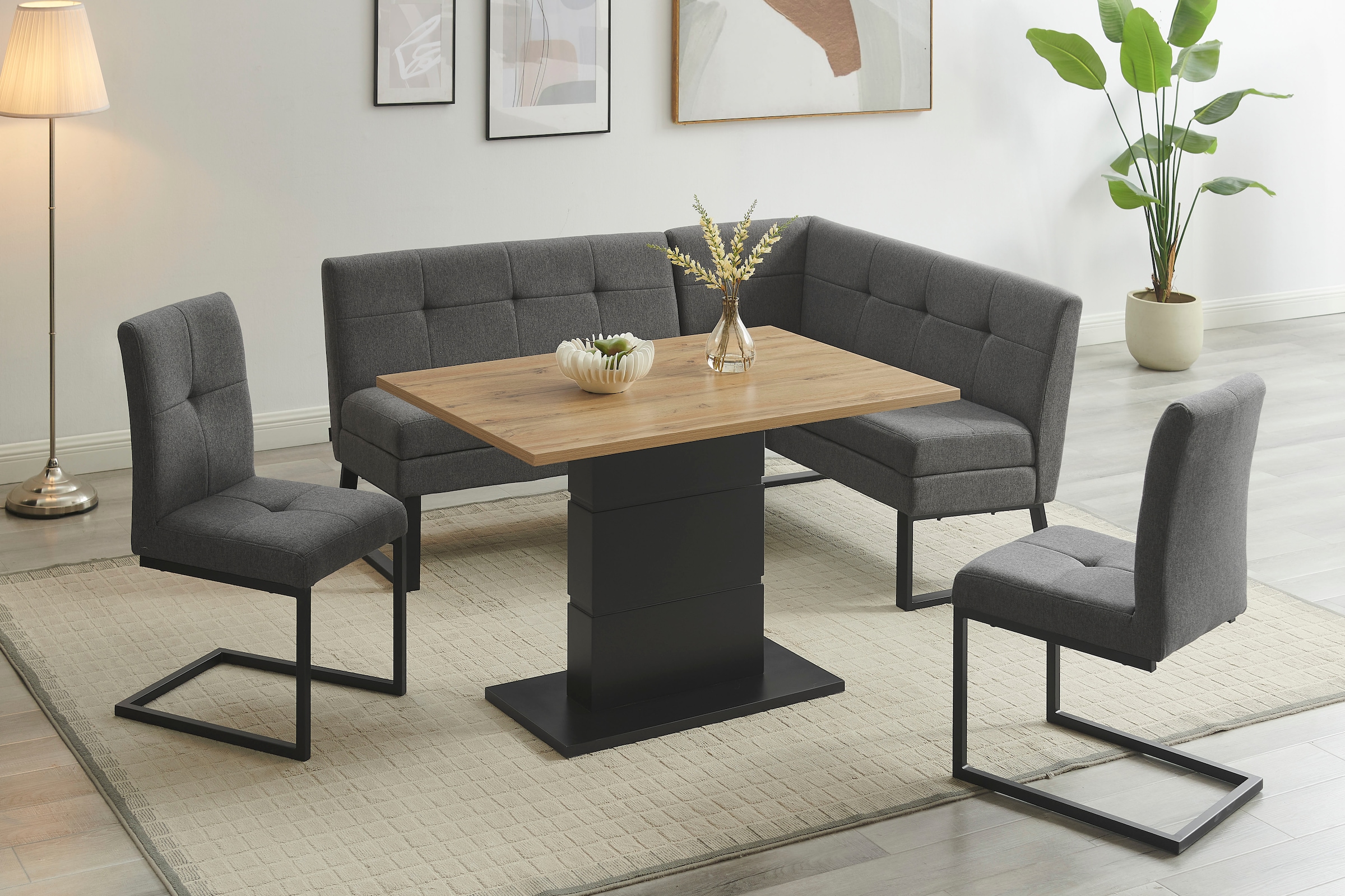 GOODproduct Banc d'angle »Geranie, Sitzbank, Essbank, pflegeleichter Strukturstoff« Eckbank inkl. Stauraum, Pulverbeschichtetes Metallgestell