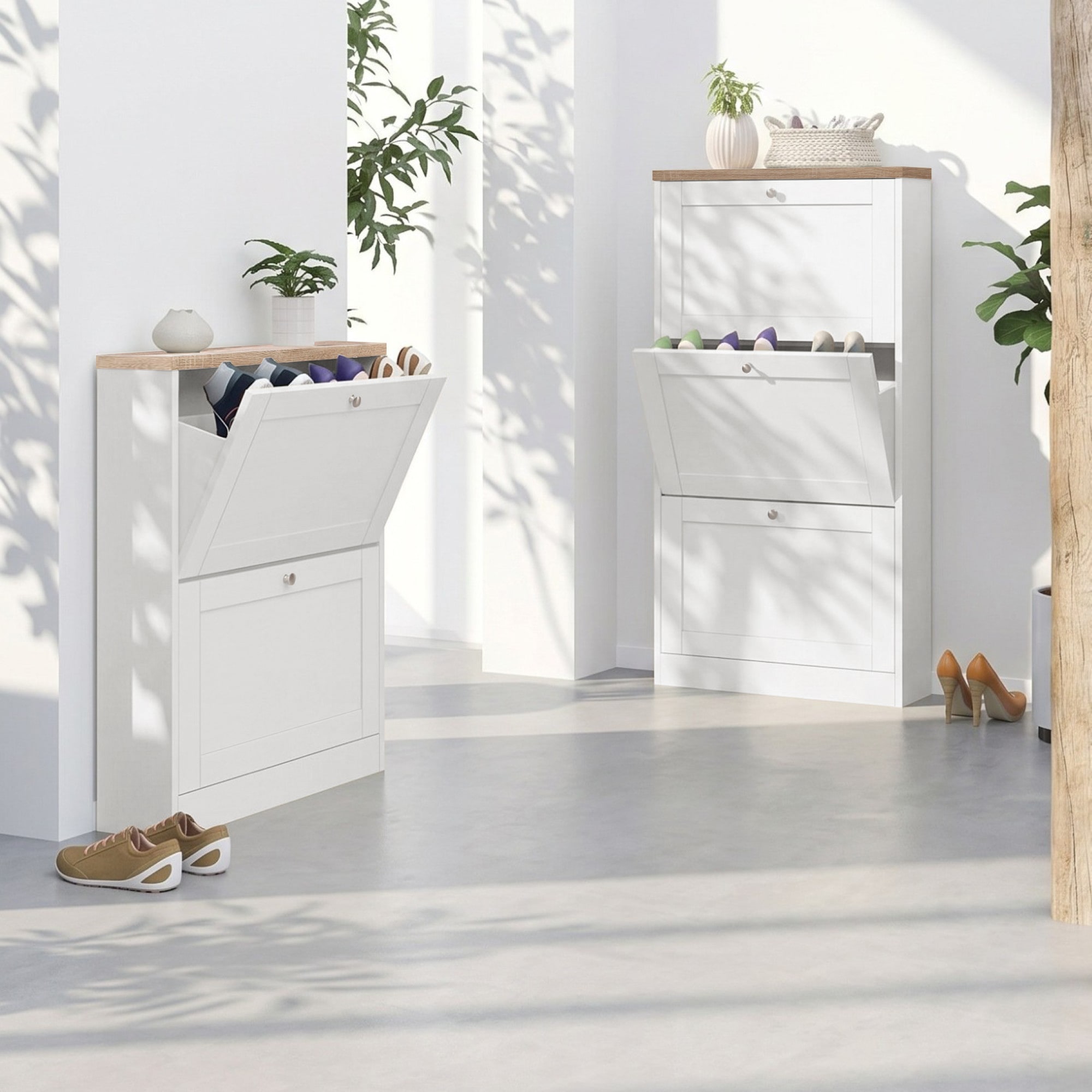 GOODproduct Armoire à chaussures »Heide« largeur 70 cm, avec 2 rabats et façade facettée, hauteur env. 90 cm