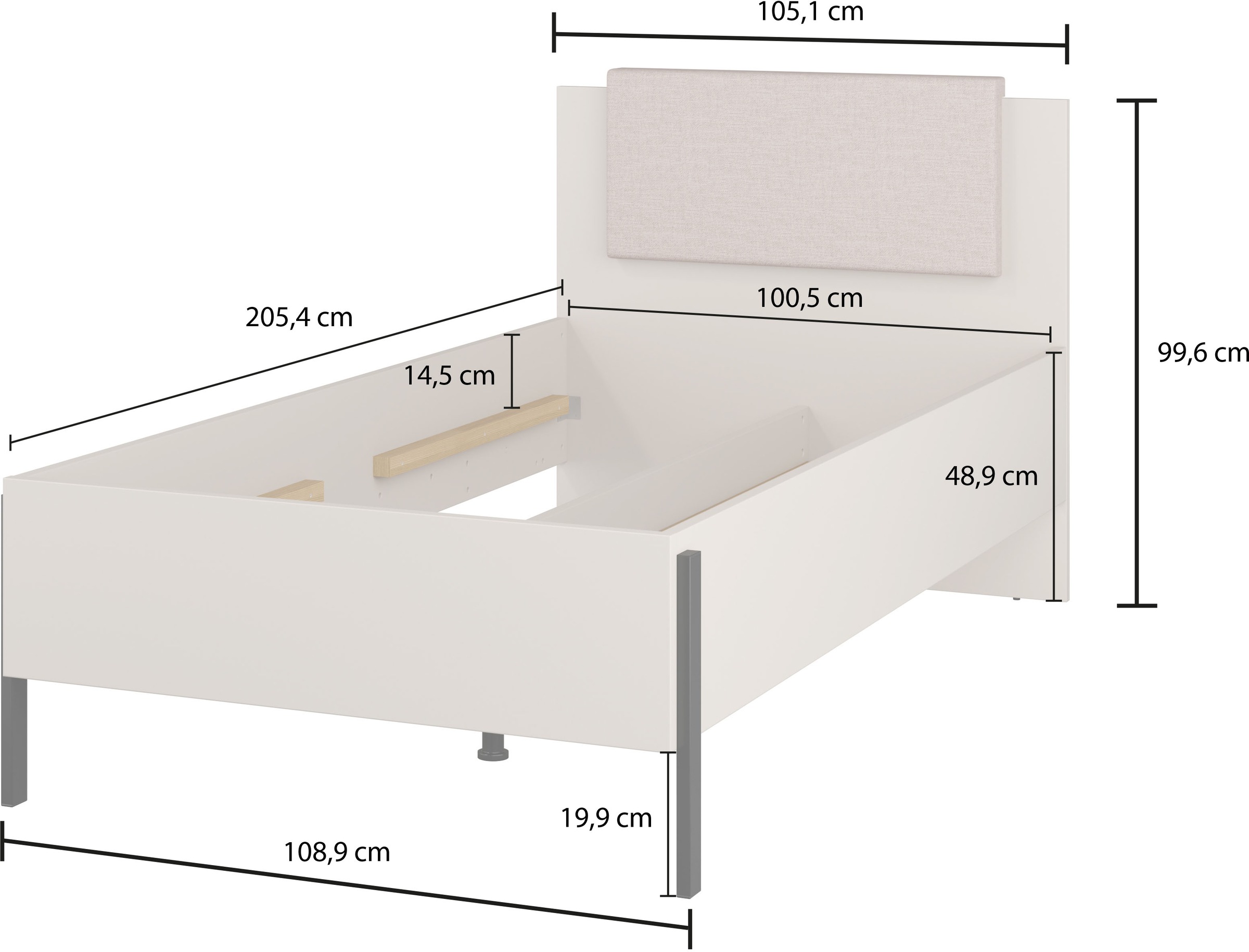 GOODproduct Lit »Jukon, mit gepolstertem Kopfteil, Füsse aus Metall, modernes Design« 3 Breiten:100cm, 160cm und 180cm,  in drei Grössen, perfekt auch  als Jugendbett