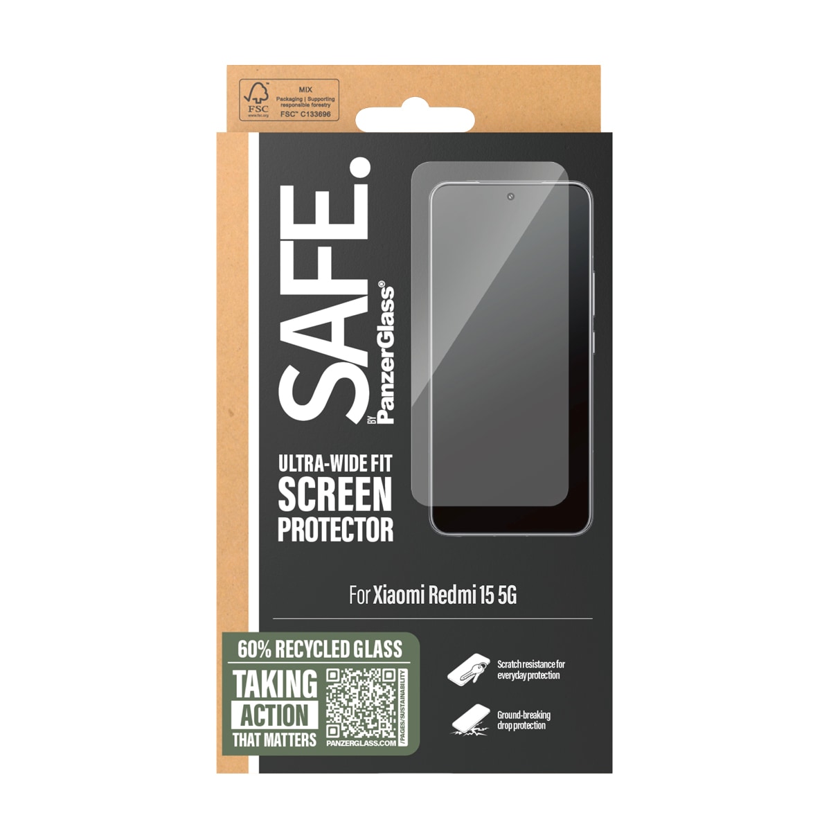 SAFE by PanzerGlass Verre de protection d'écran »Ultra-Wide Fit Screen Protector« für Xiaomi Redmi 15C 5G Displayschutzfolie, Schutzfolie, Bildschirmschutz, kratz- & stossfest