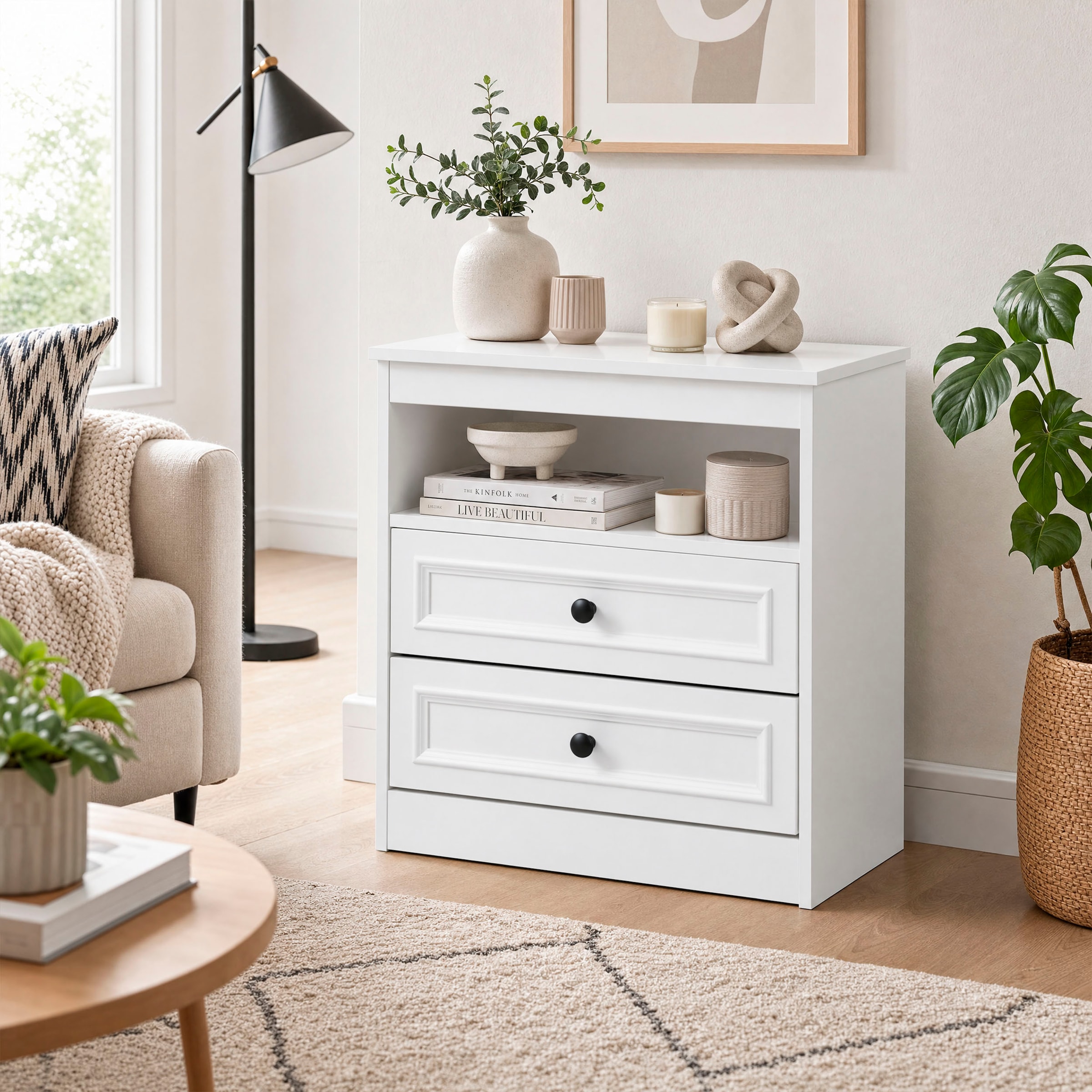 GOODproduct Nachttisch »Arrian, 2er-Set, Landhausstil, 2 Schubladen & Ablagefach, weiss« Set, 2 Stk. tlg.