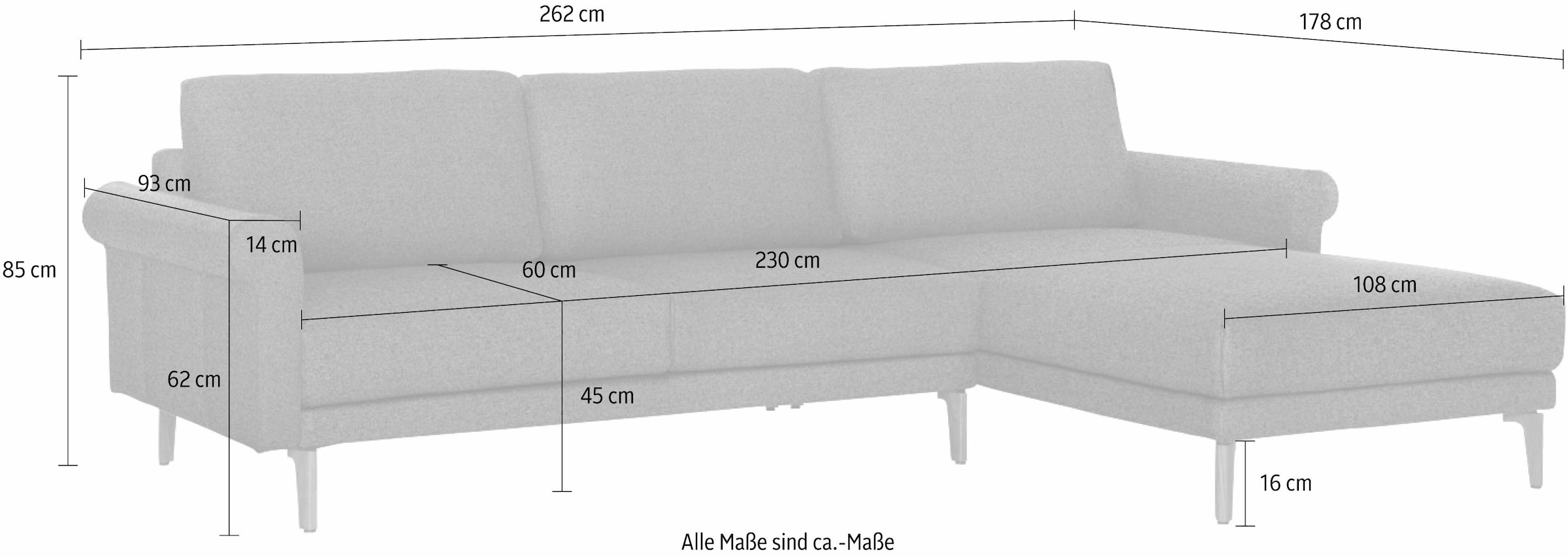 Creation BY ROLF BENZ Canapé d'angle »CR.450, Designecksofa, L-Form« accoudoir escargot style maison de campagne moderne, largeur 262 cm, pied en noyer