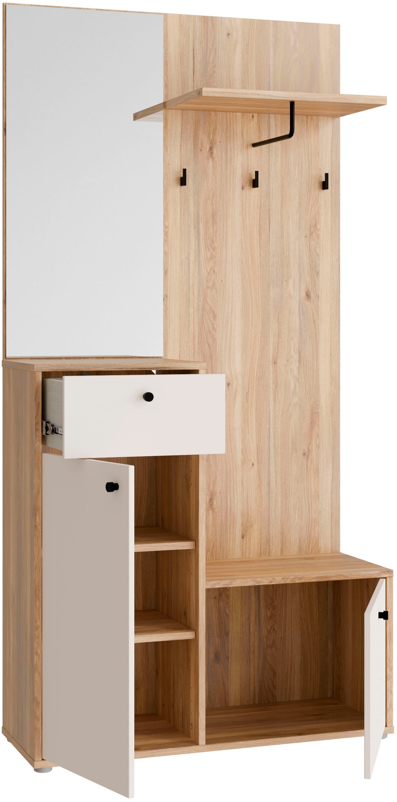 FORTE Vestiaire compact Poignées métal noires L/H/P 95,8/190,7/34,9cm Soft Close, sortie totale