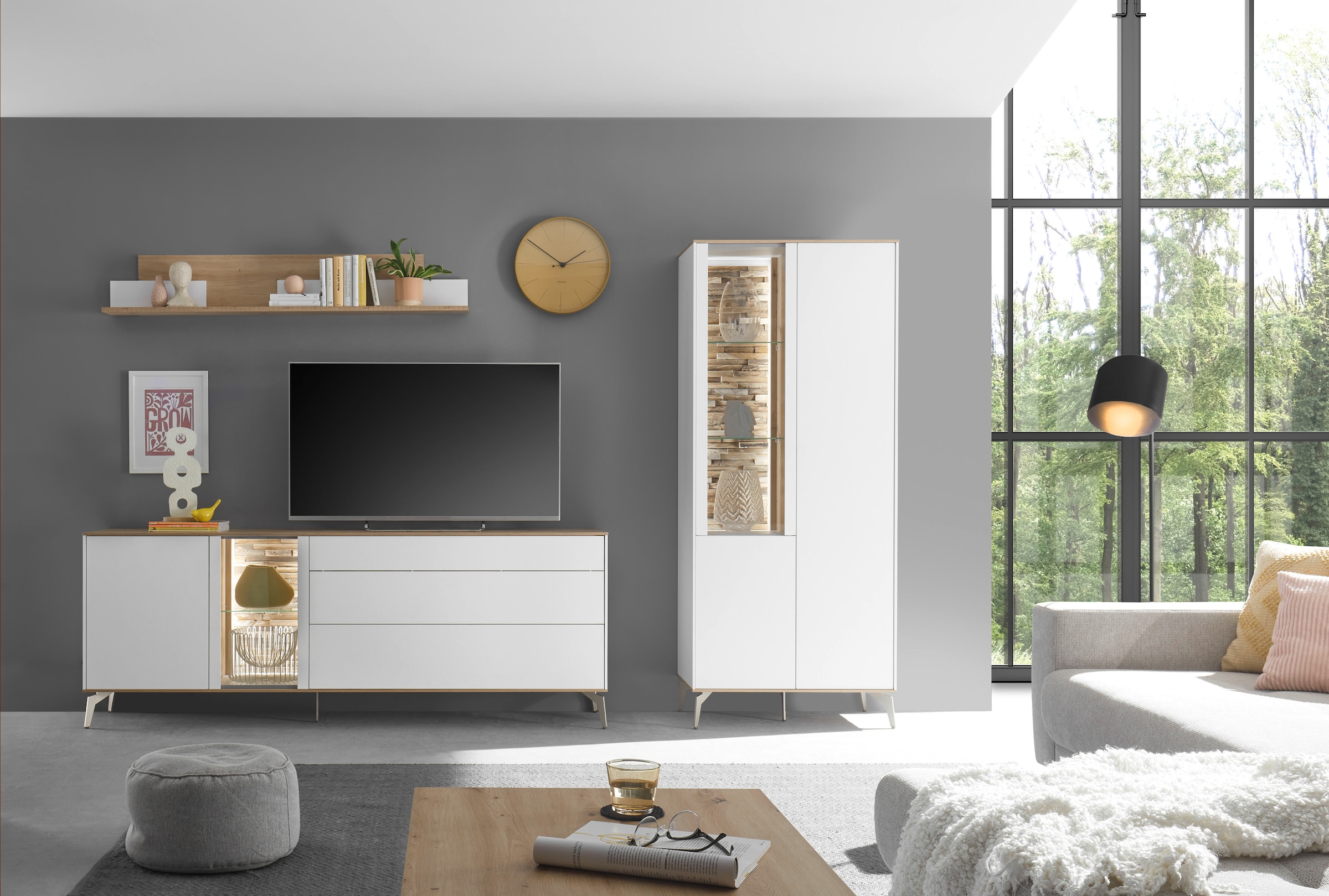 Mäusbacher Standvitrine »Faro« Faro Standvitrine B 43 cm, inkl. Beleuchtung, Push to open, Metallfüsse