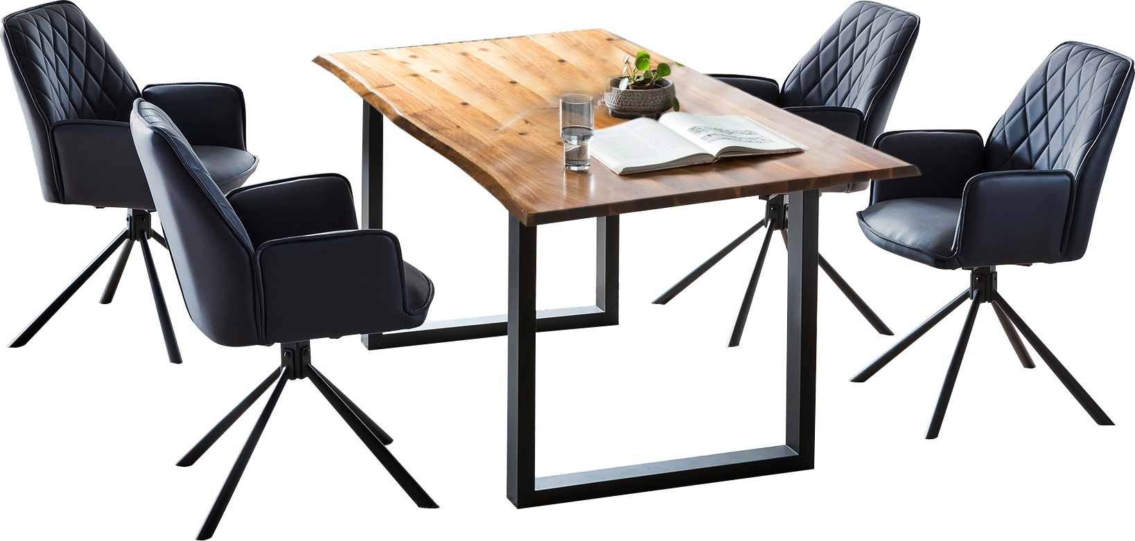 SalesFever Essgruppe »Esszimmergruppe: Stilvolles Ensemble« Set, 5 Stk. tlg. 5-teiliges Set: Drehbare Sitzflächen-Stühle