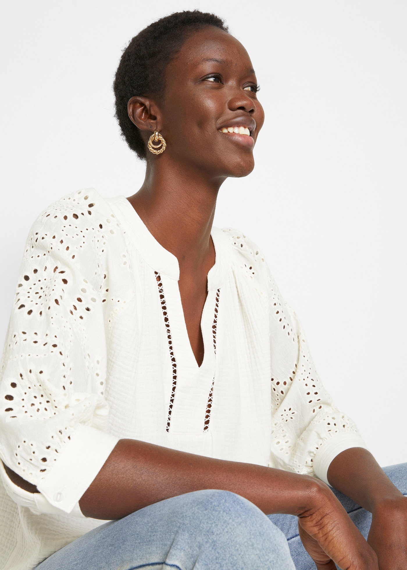 bonprix Tunika figurumspielende Passform, mit 3/4-Ärmeln, aus reiner Baumwolle