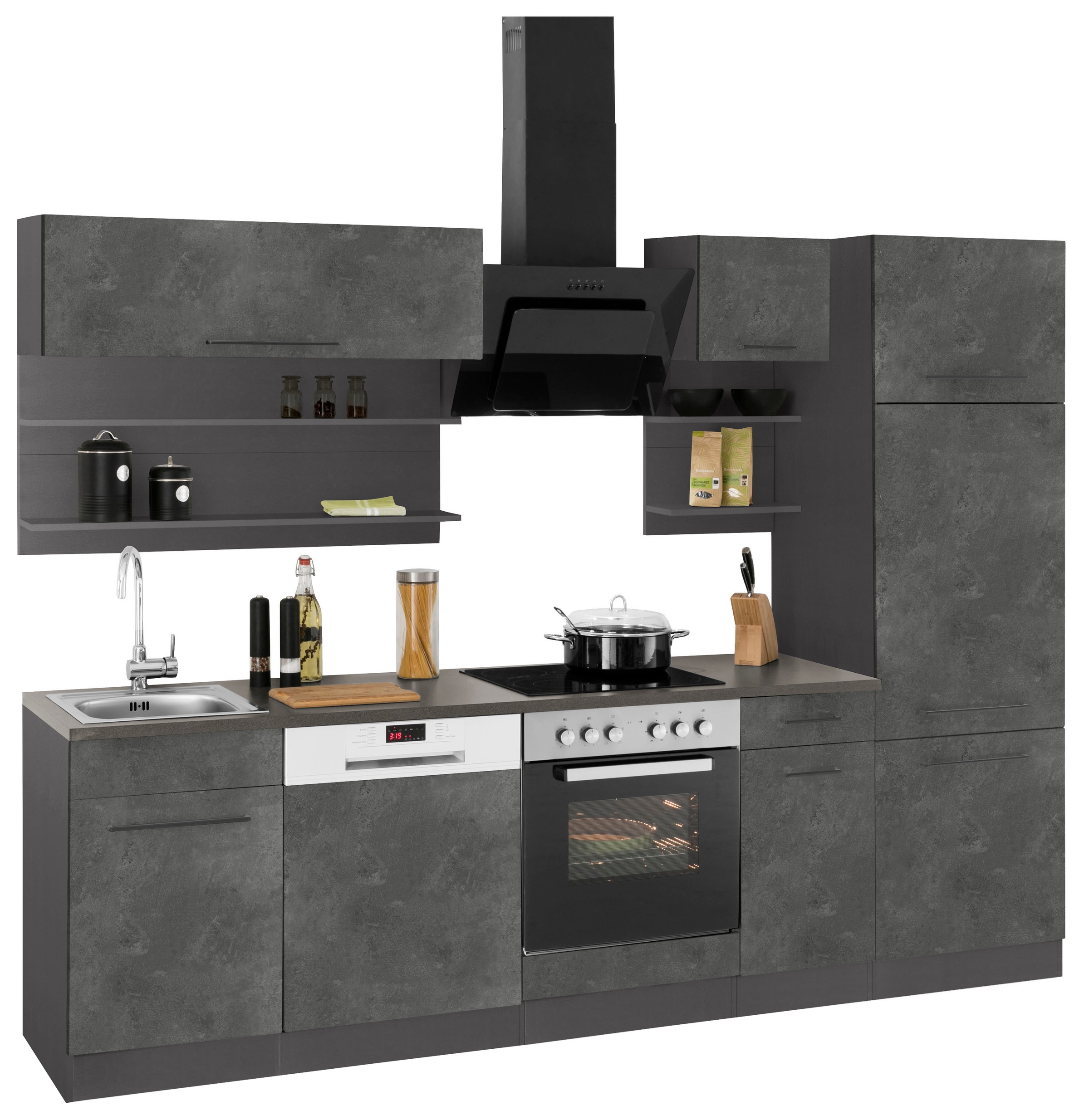 KOCHSTATION Kitchenette »KS-Tulsa« sans appareils électriques, largeur 270 cm, poignées métalliques noires, façades MDF