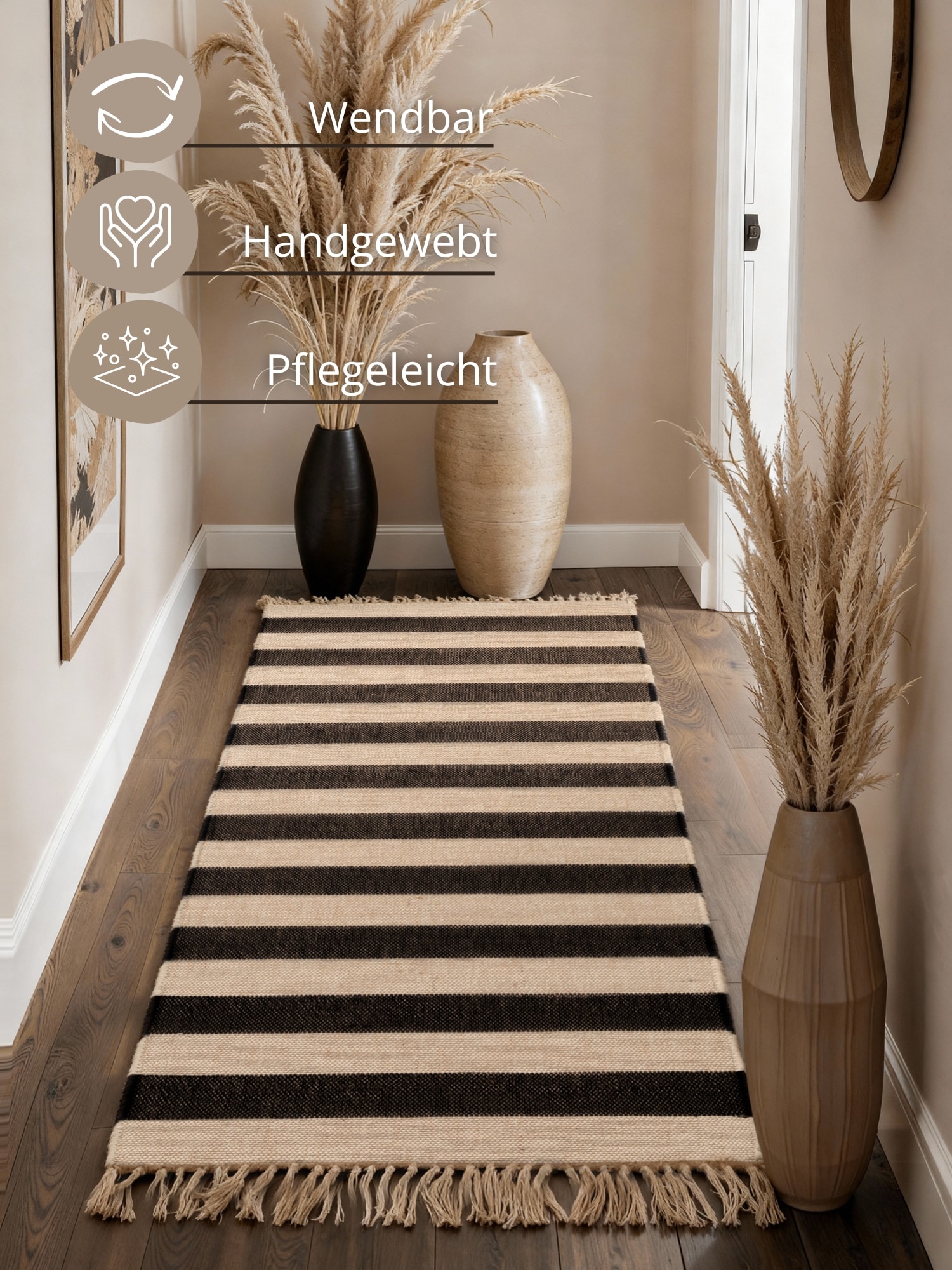 HANSE Home Tapis »Playa« Rectangulaire 6 mm Höhe Jute, Handgemacht, Naturteppich, Wohnzimmer, Läufer, Fransen