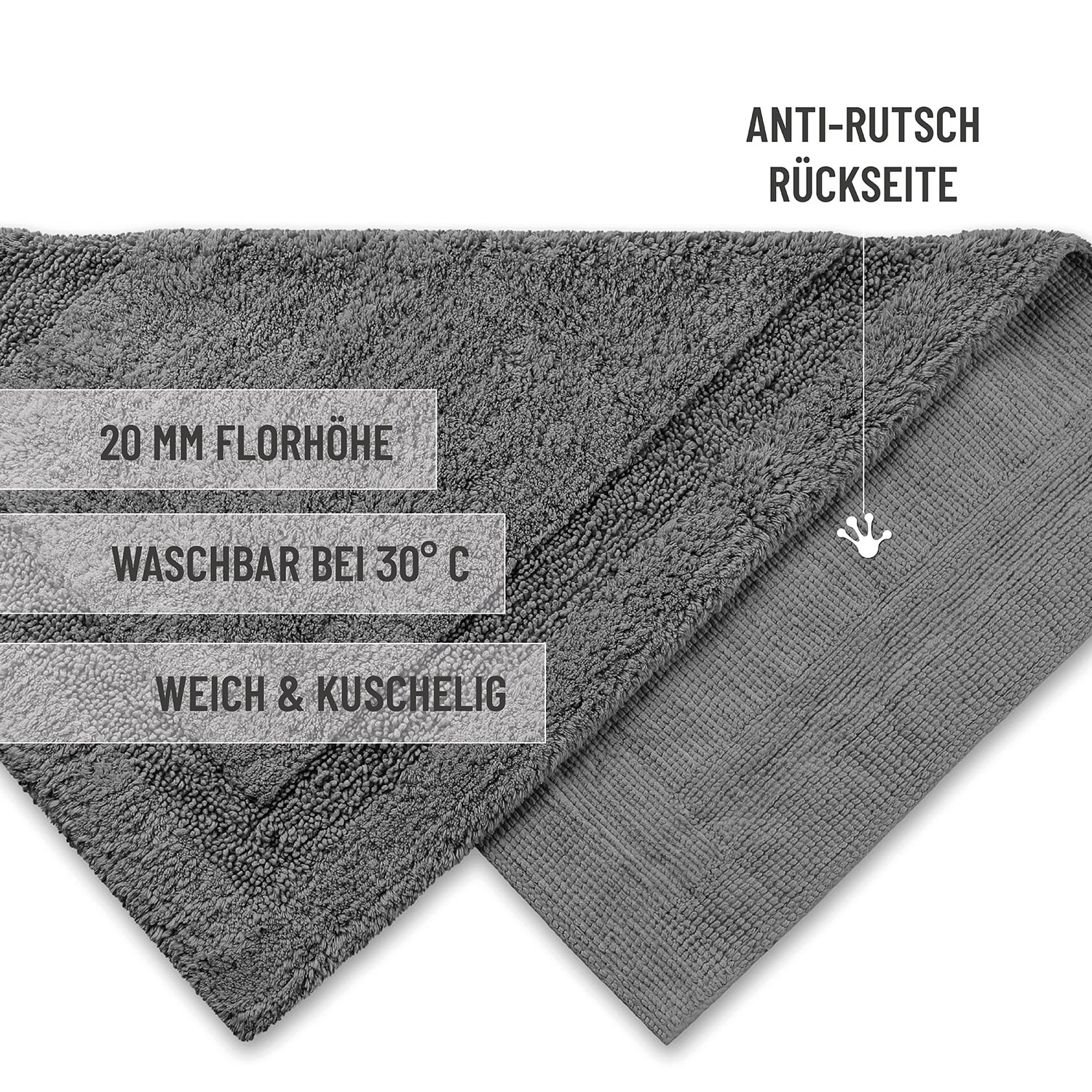 Wecon home Basics Tapis de bain »Knut« Höhe 20 mm lavable, antidérapant, résistant, facile d'entretien, bordure, doux