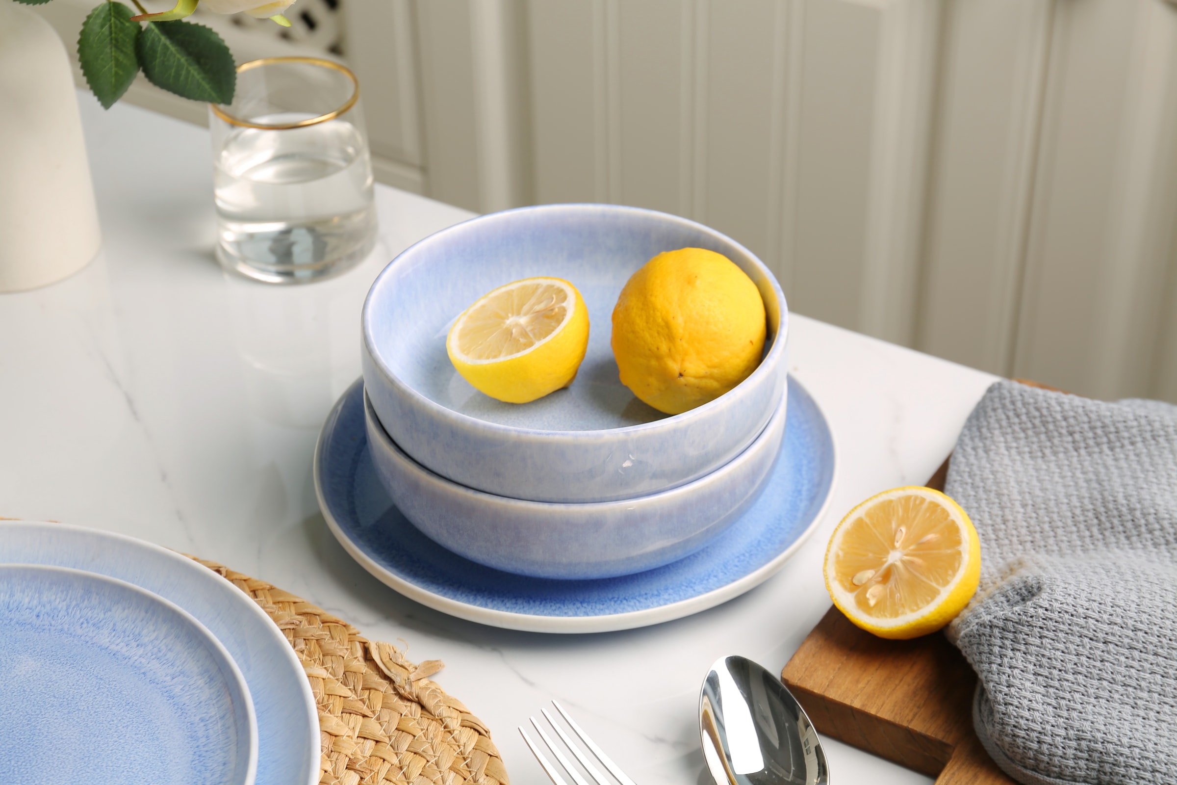 GOODproduct Set de vaisselle »Flett, mit Reaktivglasur« Teller Set, spülmaschinenfest und mikrowellengeeignet