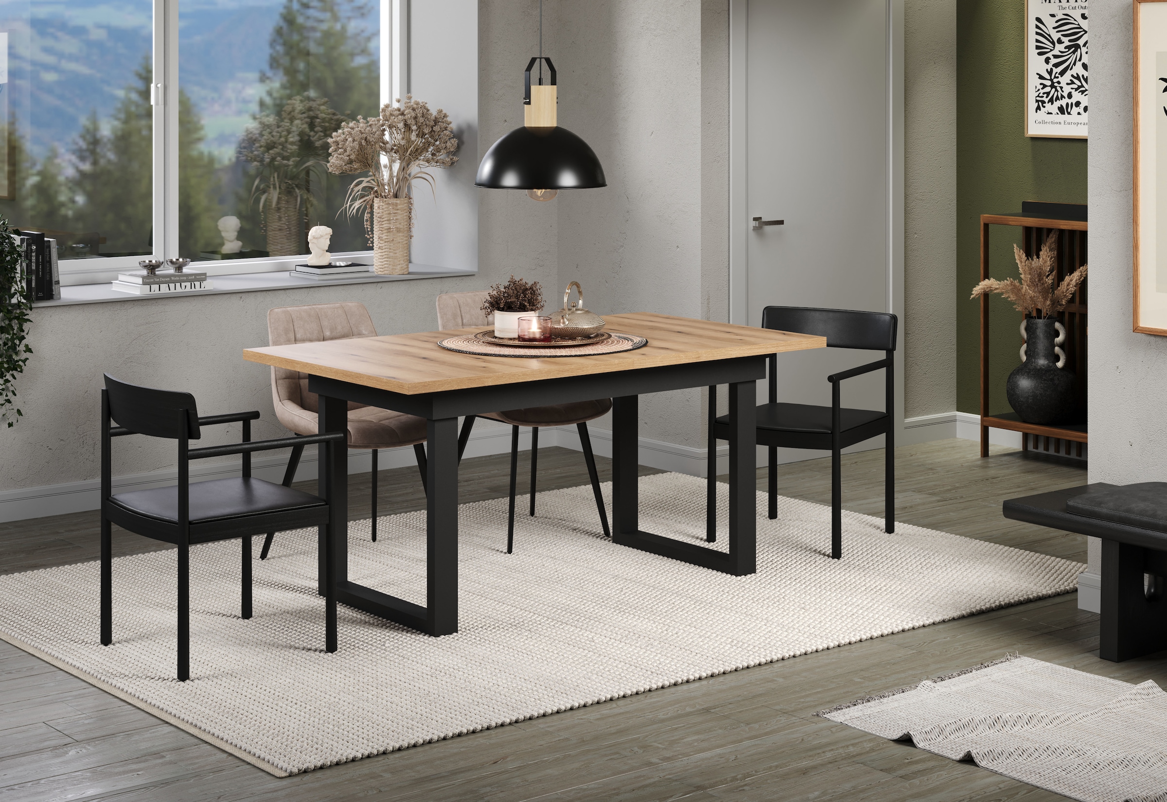 INOSIGN Table de salle à manger »Valencia« 1 cuis tlg. Synchroauszug; Metallkufen, ausziehbar auf 200 cm