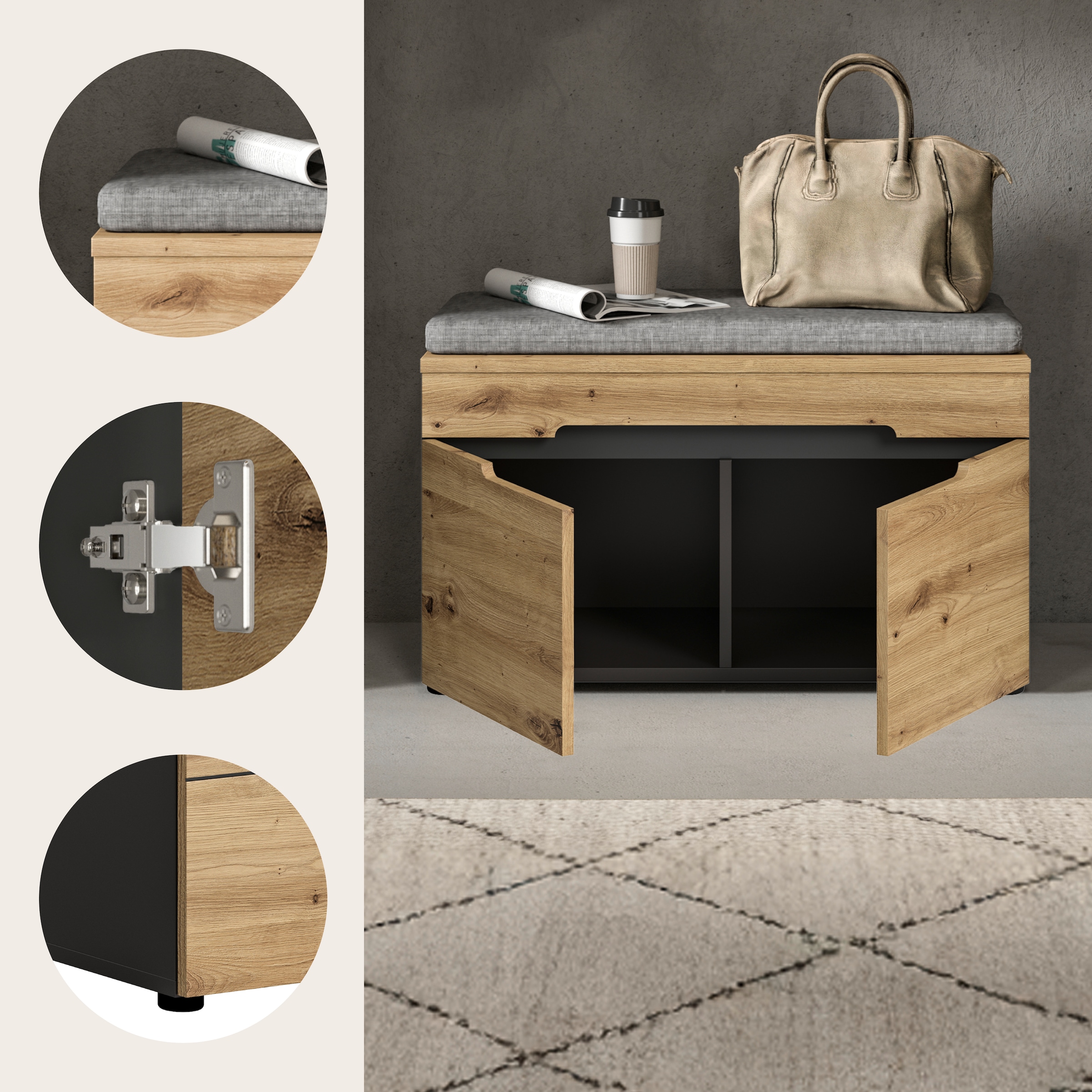 Home affaire Sitzbank »REHAT, TOPSELLER!, Breite 80cm, 2 Türen, 2 Fächer inkl. Sitzkissen« in verschiedenen Farben erhältlich, 2 Stk. tlg. Garderobenbank, Flurbank, Dielenbank, Bank mit Stauraum, Bank