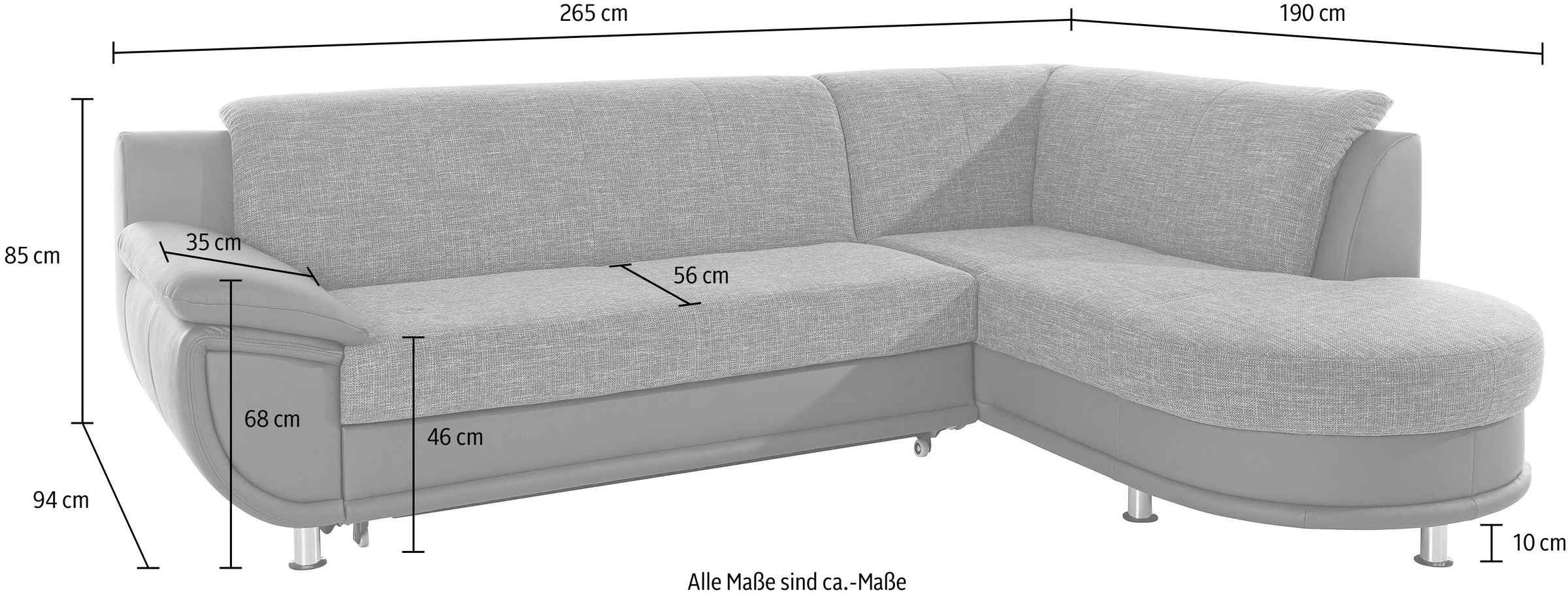 TRENDMANUFAKTUR Canapé d'angle »Rondo 3, zeitlos & bequem, Materialmix, L-Form, Breite 265cm« au choix avec ressorts pour plus de confort, au choix avec fonction lit