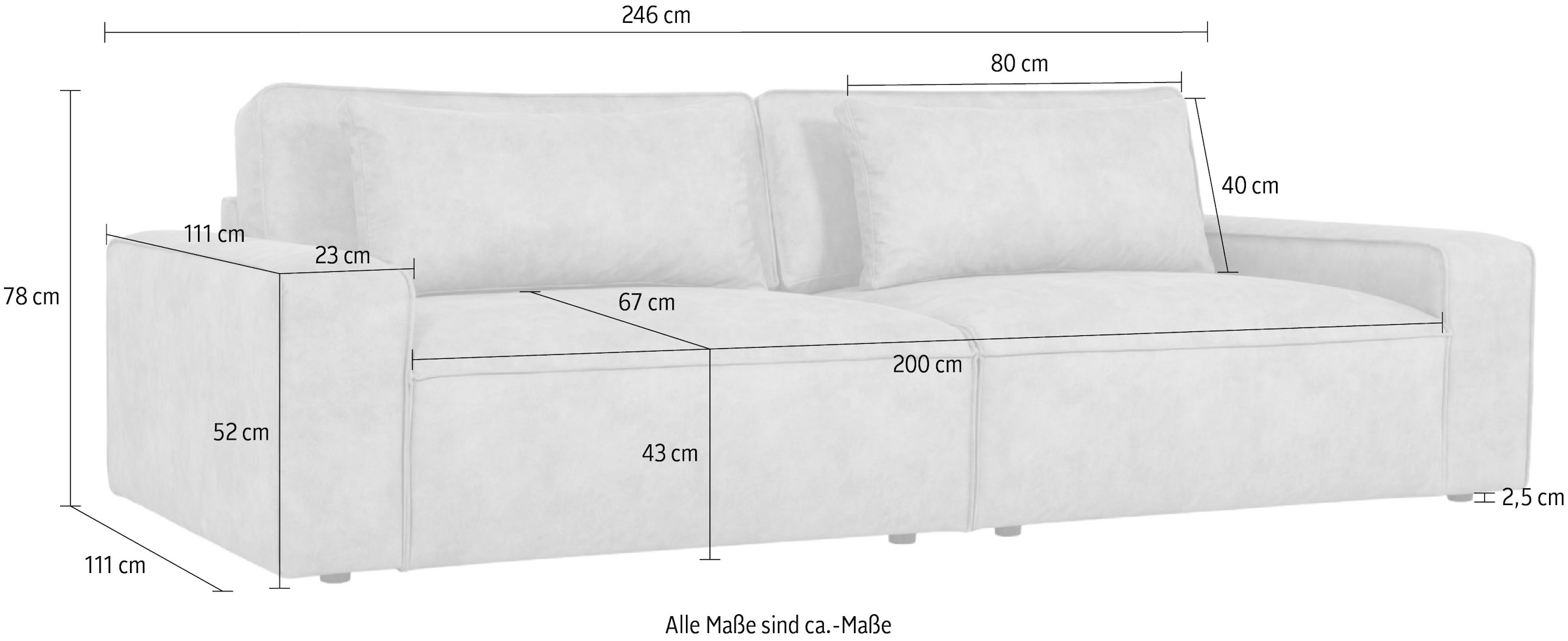 GOODproduct 3-places »Mittel« Largeur 245 cm, jusqu’au sol, coussins supplémentaires inclus, assise profonde