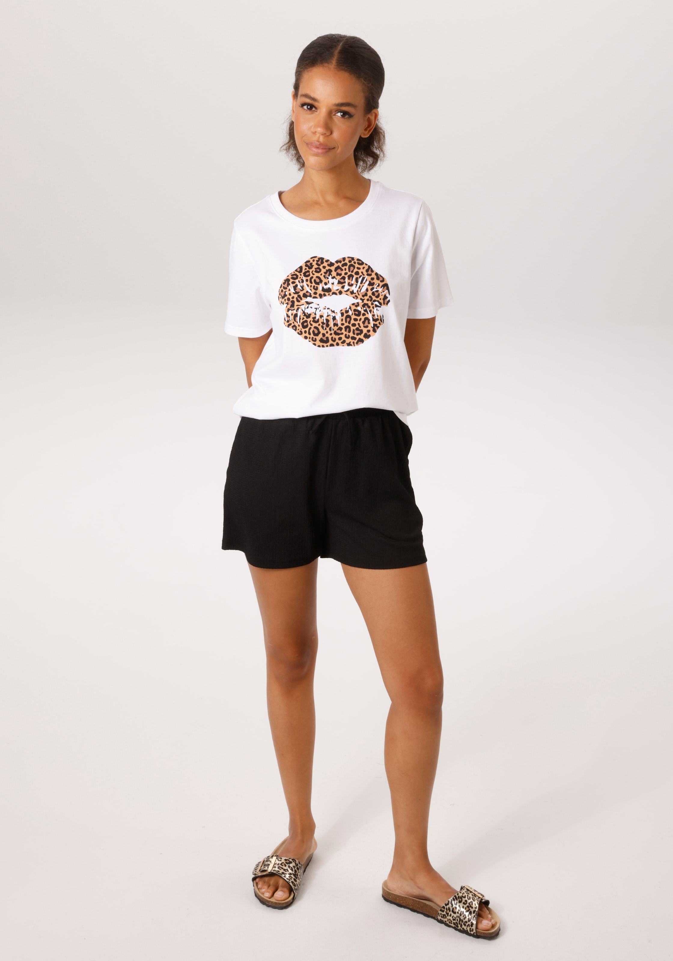 Aniston CASUAL T-Shirt mit extravaganten Lippen im Animal-Print - NEUE KOLLEKTION