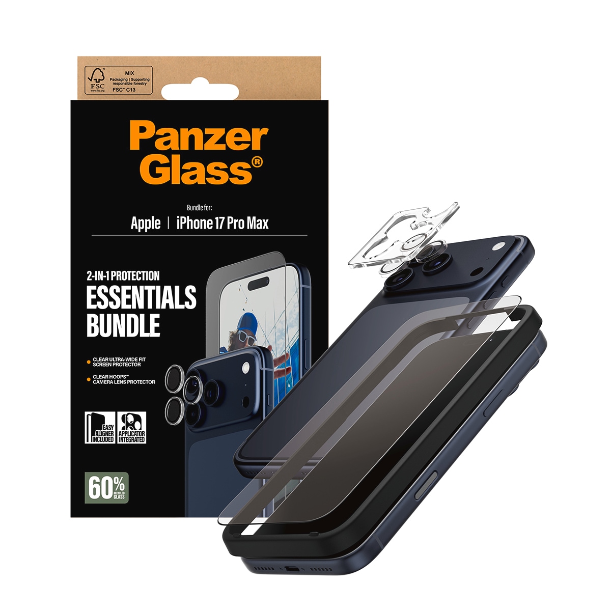 CARE by PanzerGlass Verre de protection d'écran »2-in-1 Protection Essentials Bundle« für Apple iPhone 17 Pro Max Displayschutzfolie, Schutzfolie, Bildschirmschutz, kratz- & stossfest