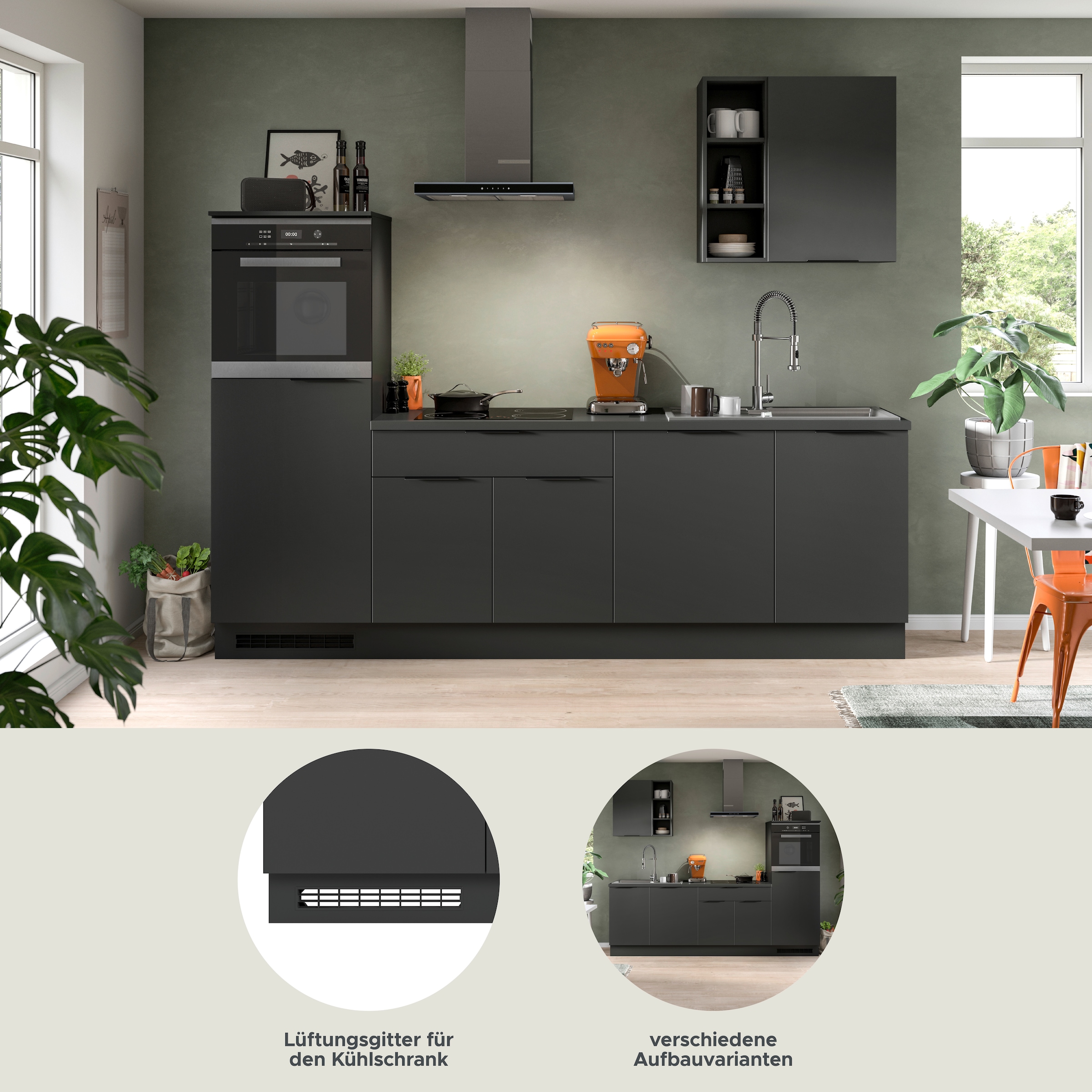 KOCHSTATION Kitchenette »KS-Lulea« Largeur 260 cm, sans appareils électriques, avec plan de travail épais de 3 cm