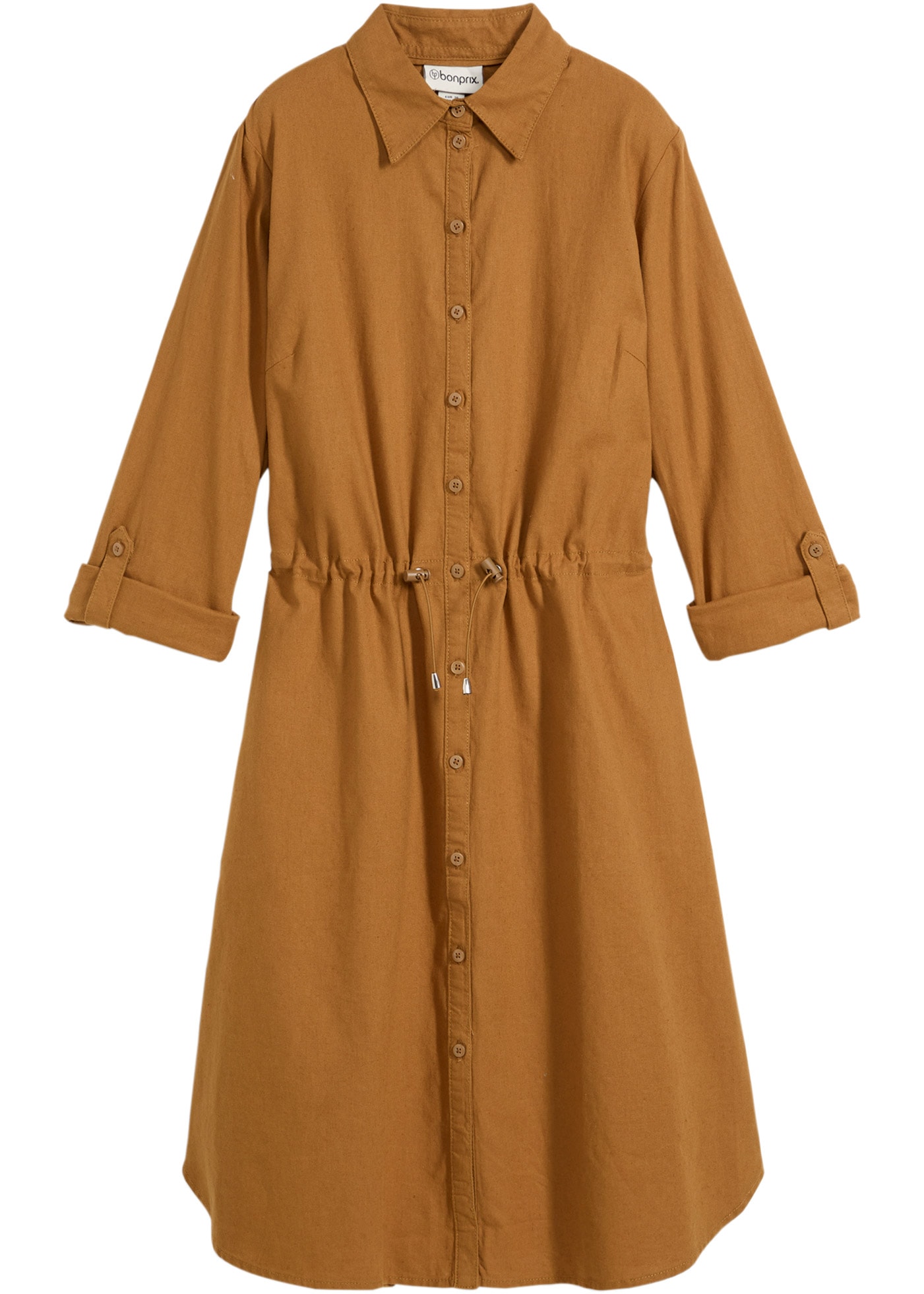 bonprix Robe midi »Hemdblusenkleid aus Leinen-Baumwoll-Mix« 1 tlg. pour un look décontracté, en mélange lin-coton, coupe trapèze, avec poches