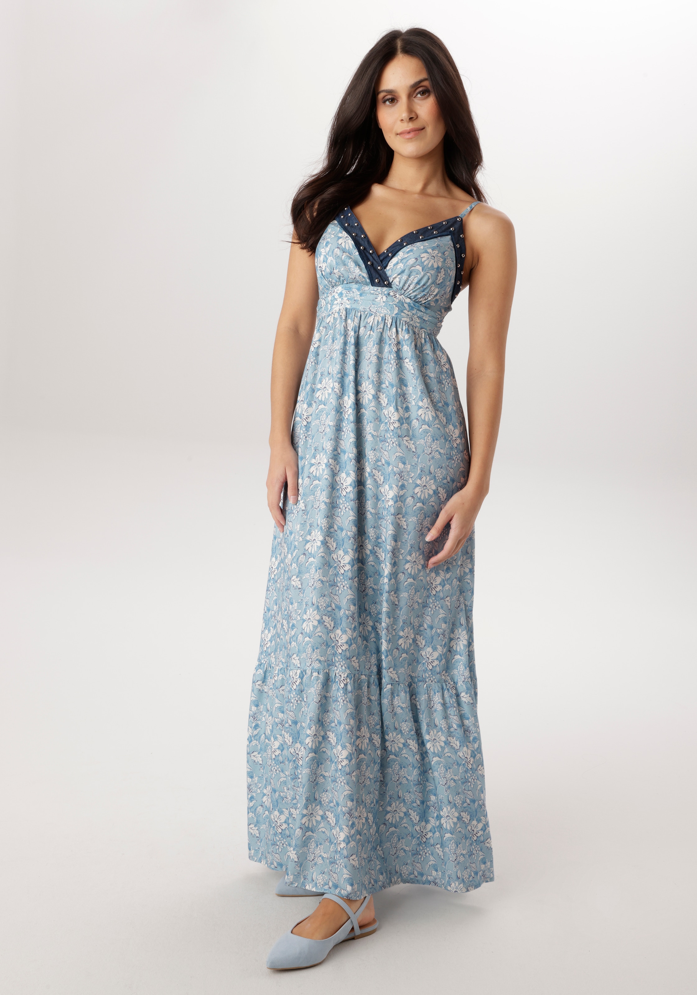 Aniston SELECTED Robe d'été mit Jeansbesatz und aufgesetzten Nieten - NEUE KOLLEKTION