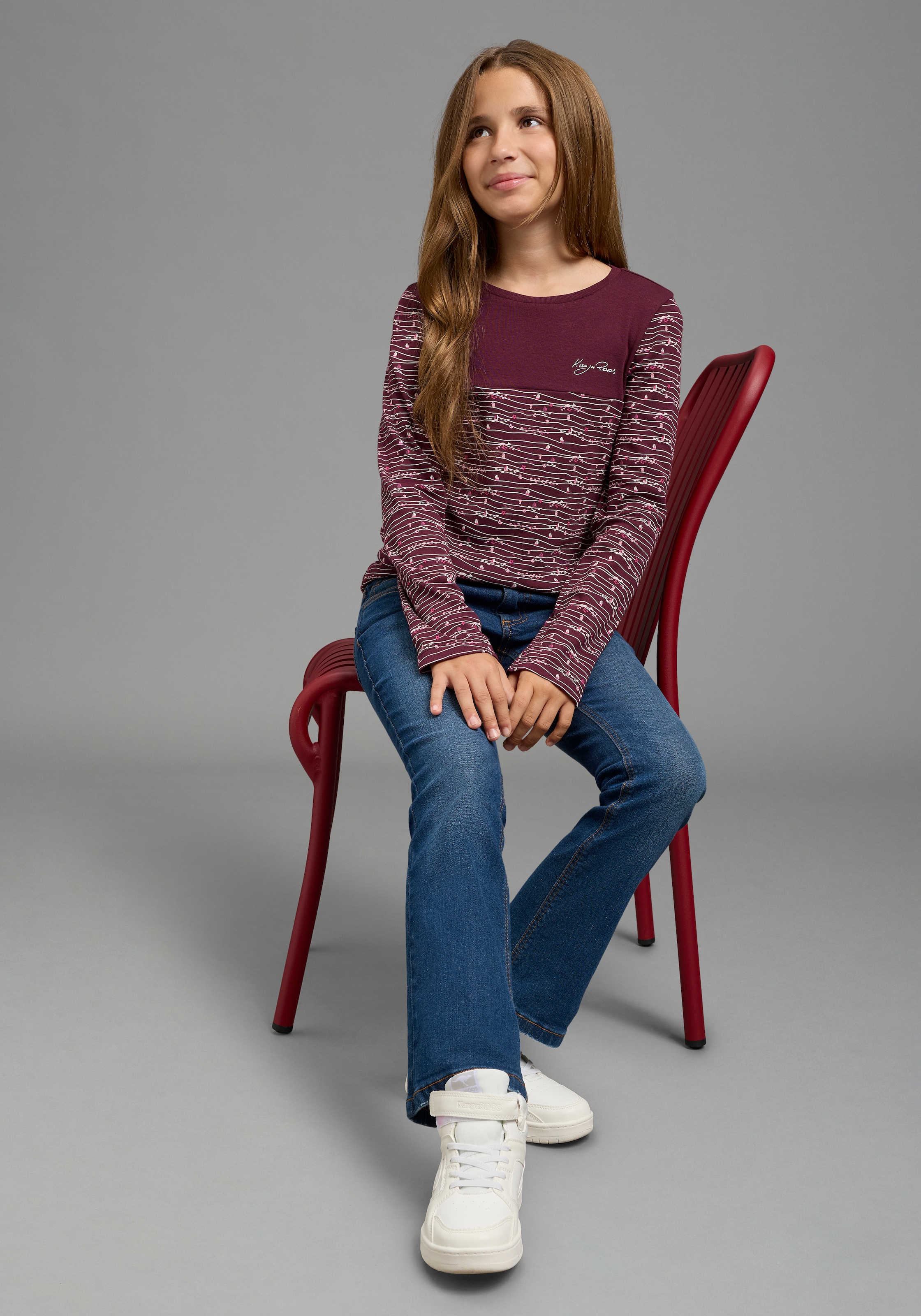 KangaROOS T-shirt à manches longues »Shirt mit Allover-Druck« coupe ajustée, manches longues, avec empiècement, longueur hanches