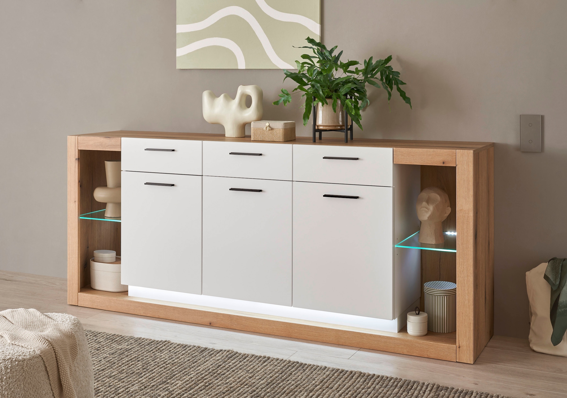 Home affaire Sideboard »Brixen, moderne Kommode, Stauraumelement in Eiche Evoke Dekor« Metallgriffe, ausreichend Stauraum, vielseitig einsetzbar