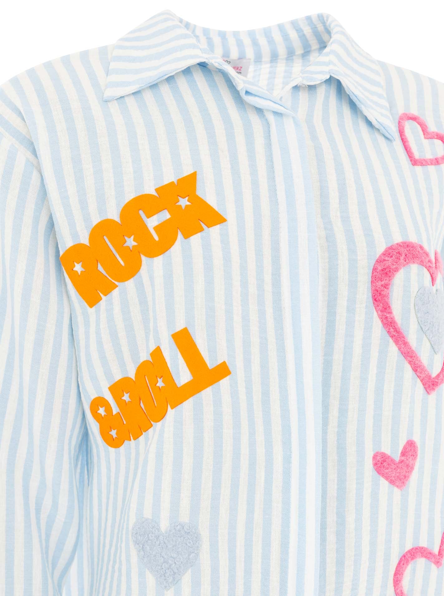 Zwillingsherz Hemdbluse »"Rock n' Roll Patches"« gestreift, länger geschnitten, auffallende Teddy-Patches, Knopfleiste