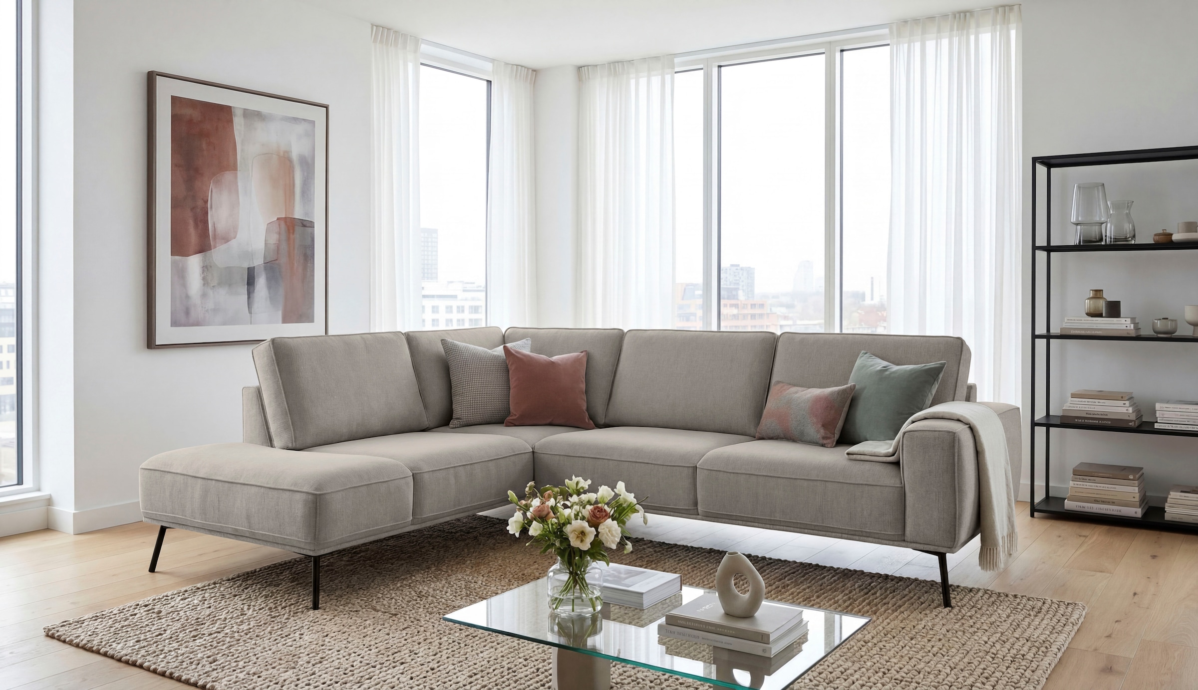 GOODproduct Ecksofa »Vosby« 260 cm, Chenille,  mit dekorativer Kedernaht, Wellenunterfederung
