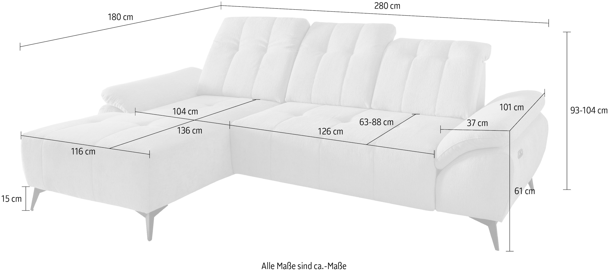 Home affaire Ecksofa »Lazio modern und bequem, schmale Armlehnen, tolle Detailverarbeitung« zwei verschiedene Fussfarben wählbar